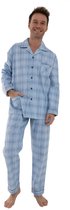 Outfitter heren pyjama flanel - 100% geruwd katoen - maat M - Check - blue