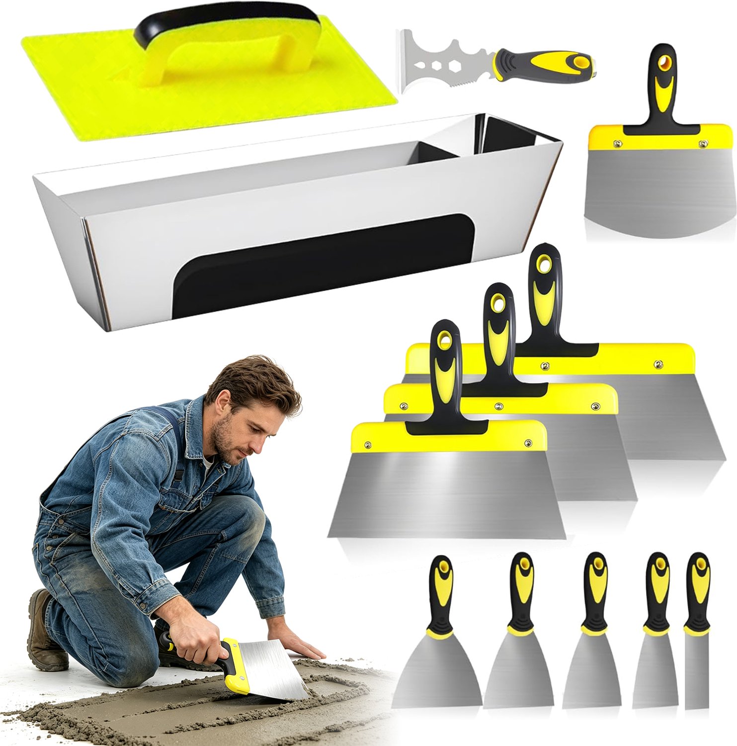 Multifunctionele Spatel - Schraper Set - Kitspatel – Kit Tool - Kitstrijker - RVS - Roestvrij & Slijtvast - Antislip Handgreep - Voor Plamuur & Muurreparatie & Verf Verwijderen
