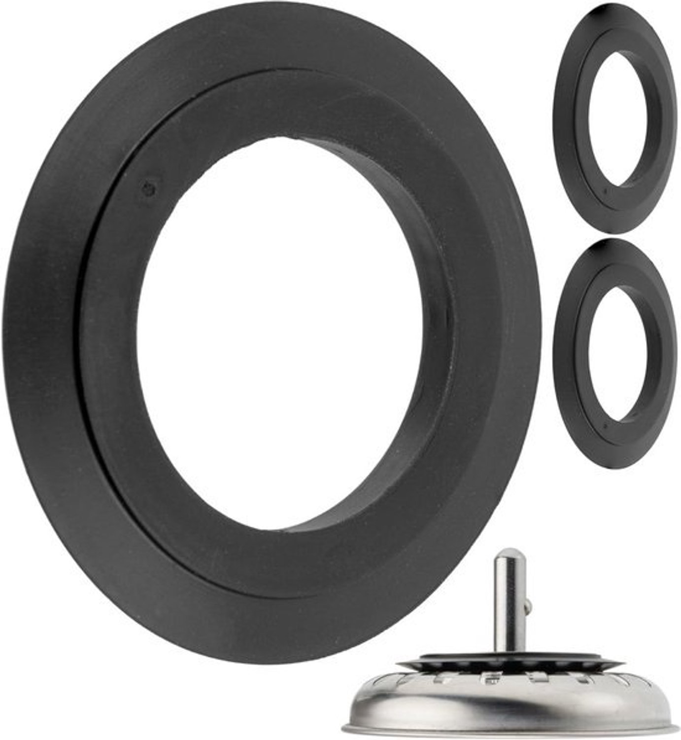 Vervangende afdichtingen voor zeefjes, 2 stuks, in zwart, van rubber, spoelzeef, afdichtring met Ø 54,5 mm buiten, Ø 32,8 mm binnen, 4,8 mm dik, accessoires voor keukenspoelbak, zeef, gootsteen