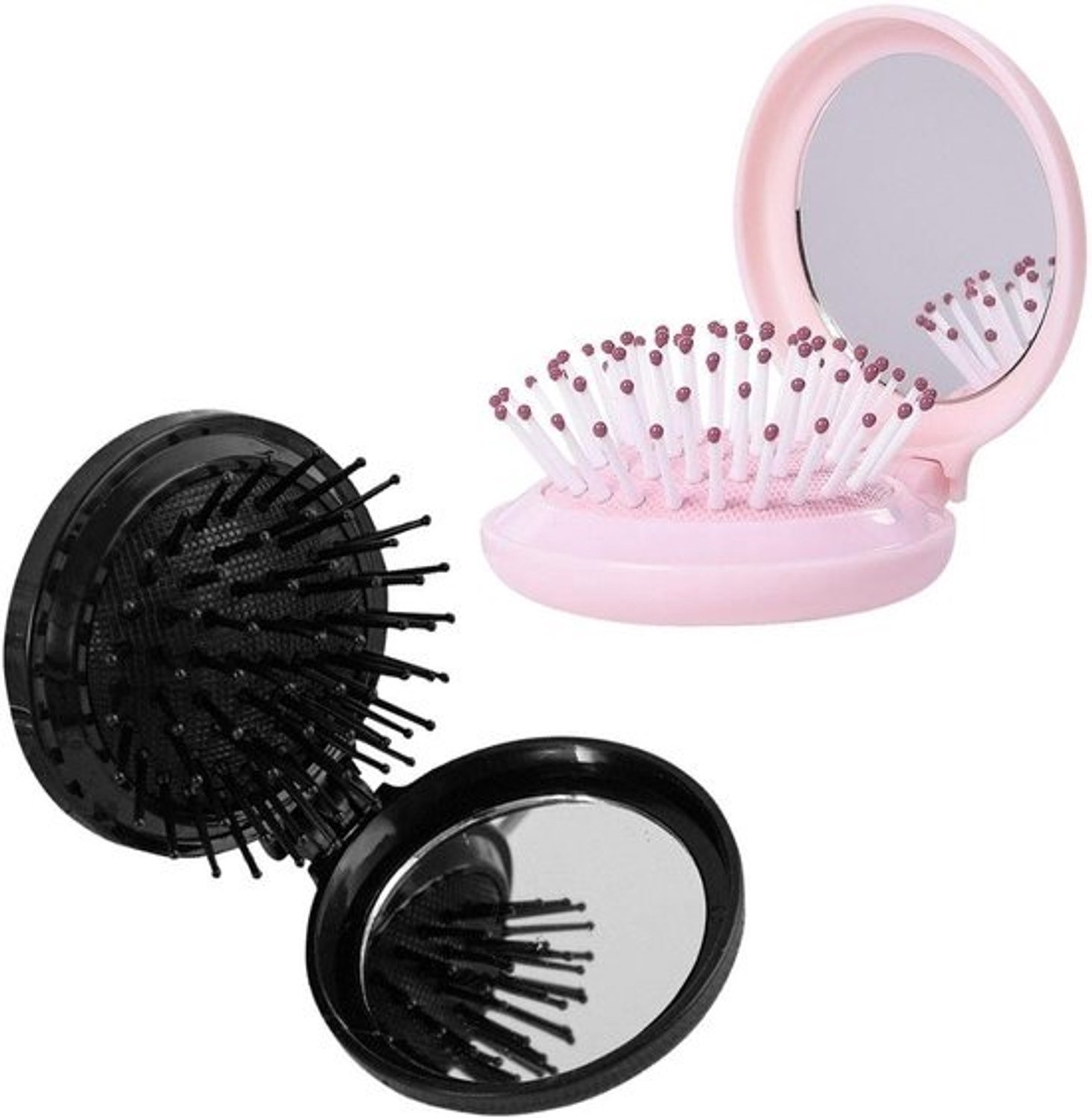 Mini Luchtkussenkam Set - Opvouwbare Kam Spiegel - Haar Styling - Met Ingebouwde Spiegel - 67 cm Diameter - Zwart Roze