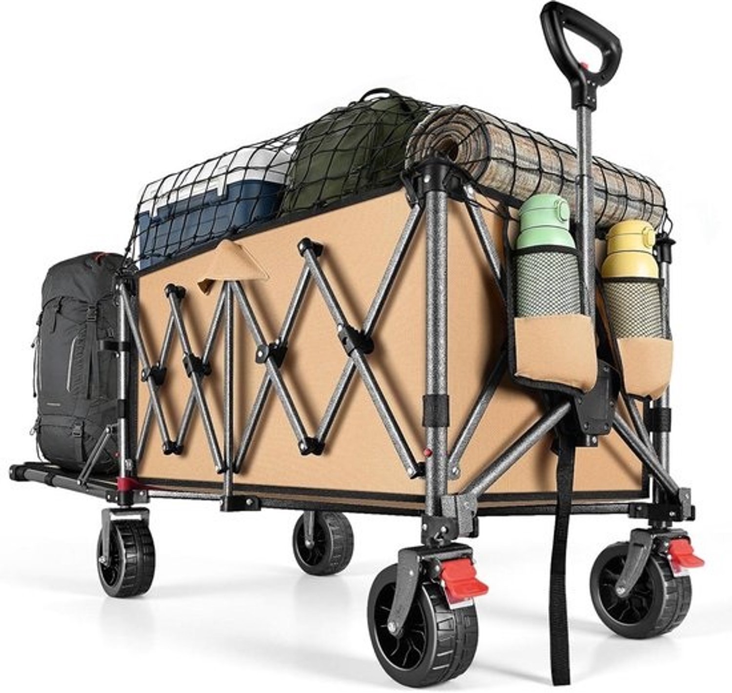 Opvouwbare Bolderkar - Strandwagen Tuinwagen - Outdoor Transport - 4-Weg Vouwsysteem Achteropening - 280L 150kg - Olijfgroen