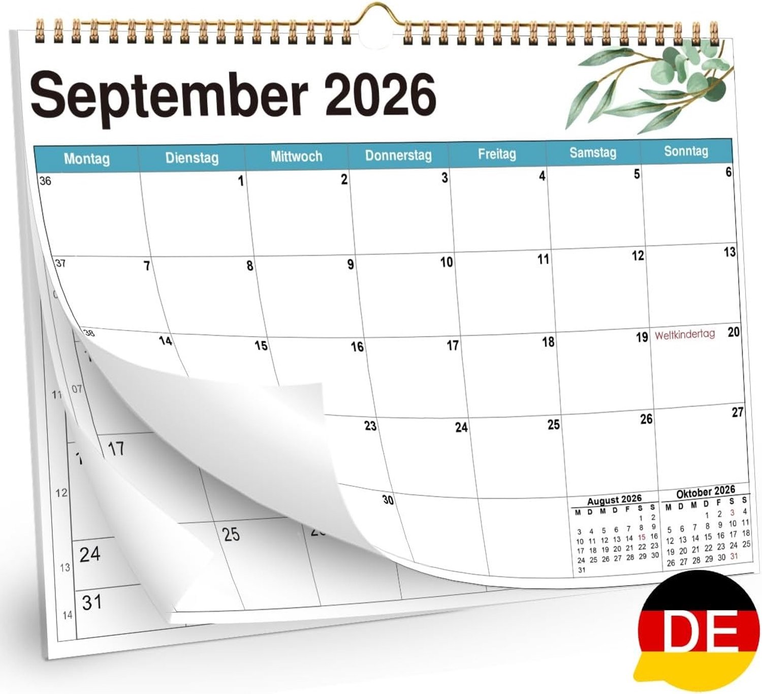 Wandkalender - Groen - A4 - 21 x 30 cm - 16 Maanden Wandkalender voor Efficiënte Planning