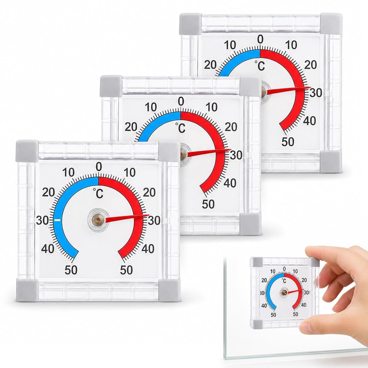 Raamthermometer - Transparant - 7,5 x 7,5 cm - Zelfklevend - Voor Buiten en Binnen
