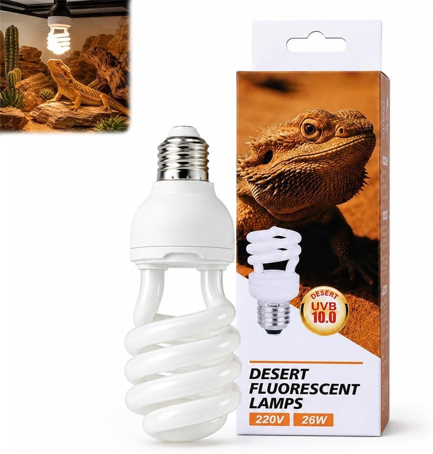 UVB-lamp voor Terrarium - Wit - 26W - Energiezuinige UVB/UVA Verlichting voor Reptielen