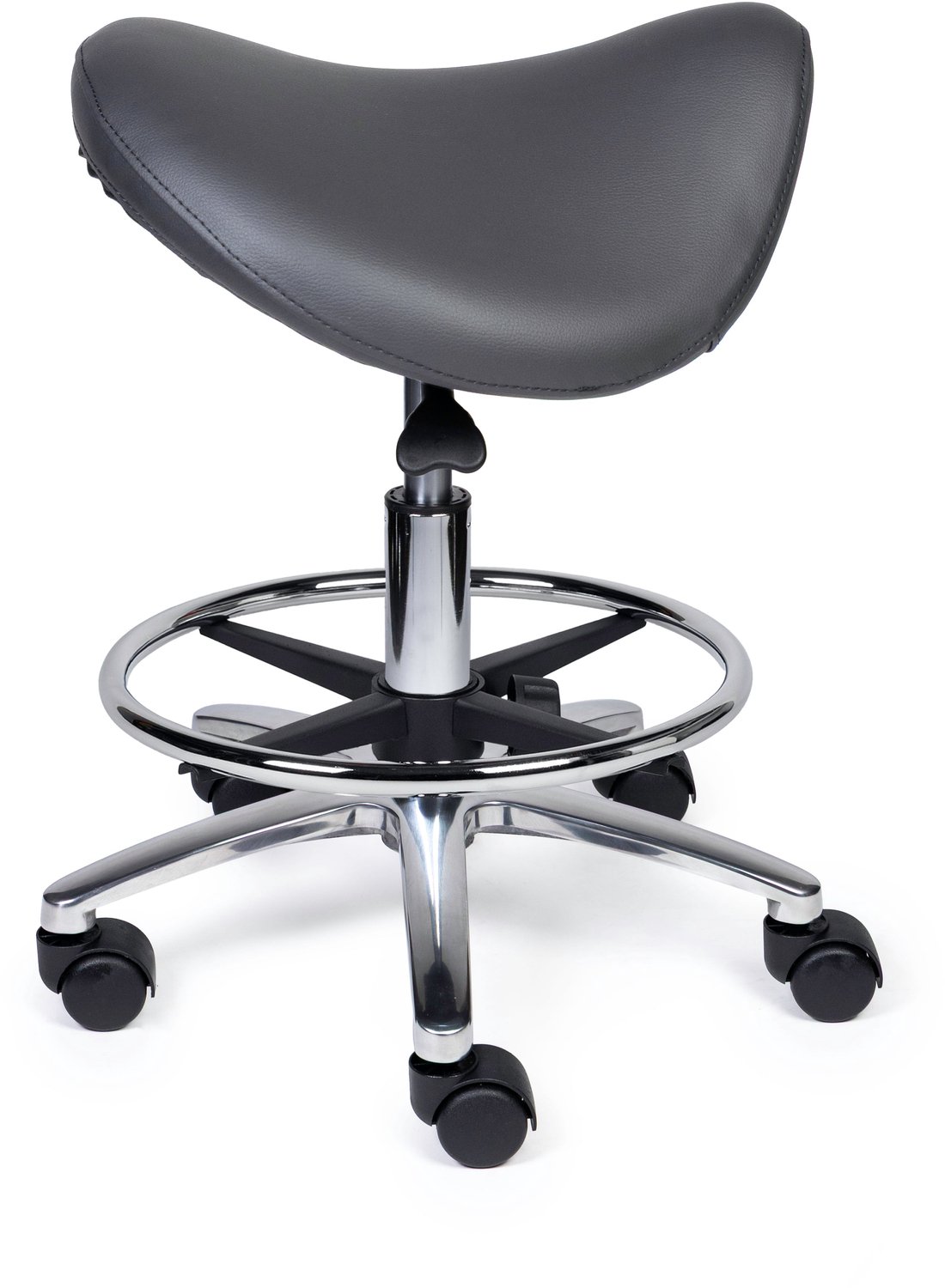 Ergonomische Zadelkruk Premium Grijs op Wielen Lage uitvoering (45-58cm) / Zonder voetensteun / Voetdoppen