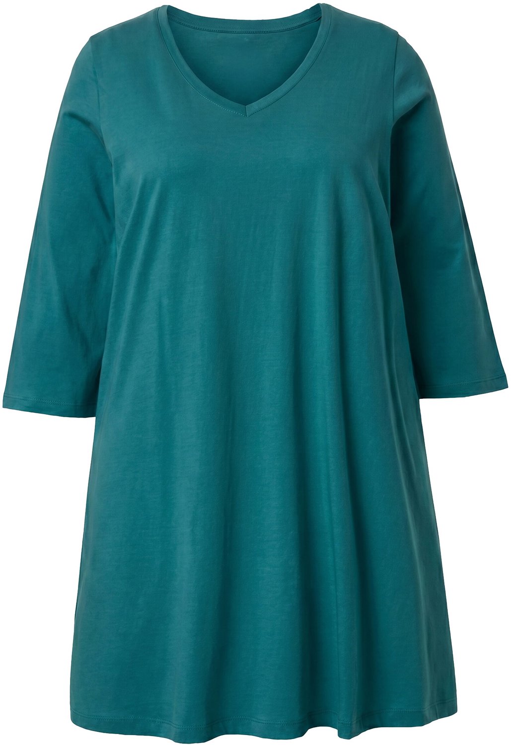 Ulla Popken - Dames - Longshirt A-lijn V-hals 3/4-mouwen - Petrolgroen - Maat 42+