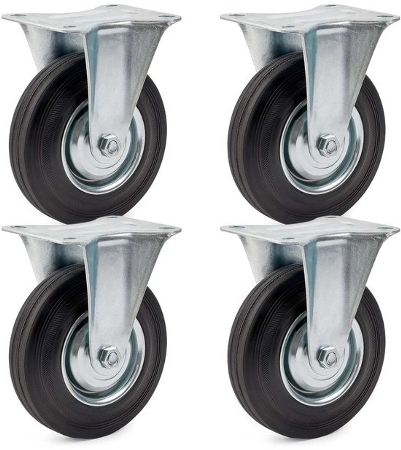 Bokwielen Set - Transportwielen Rubber - Zware Ladingen Verplaatsen - 130 kg Draagvermogen Per Wiel - 160 mm Diameter - Zwart