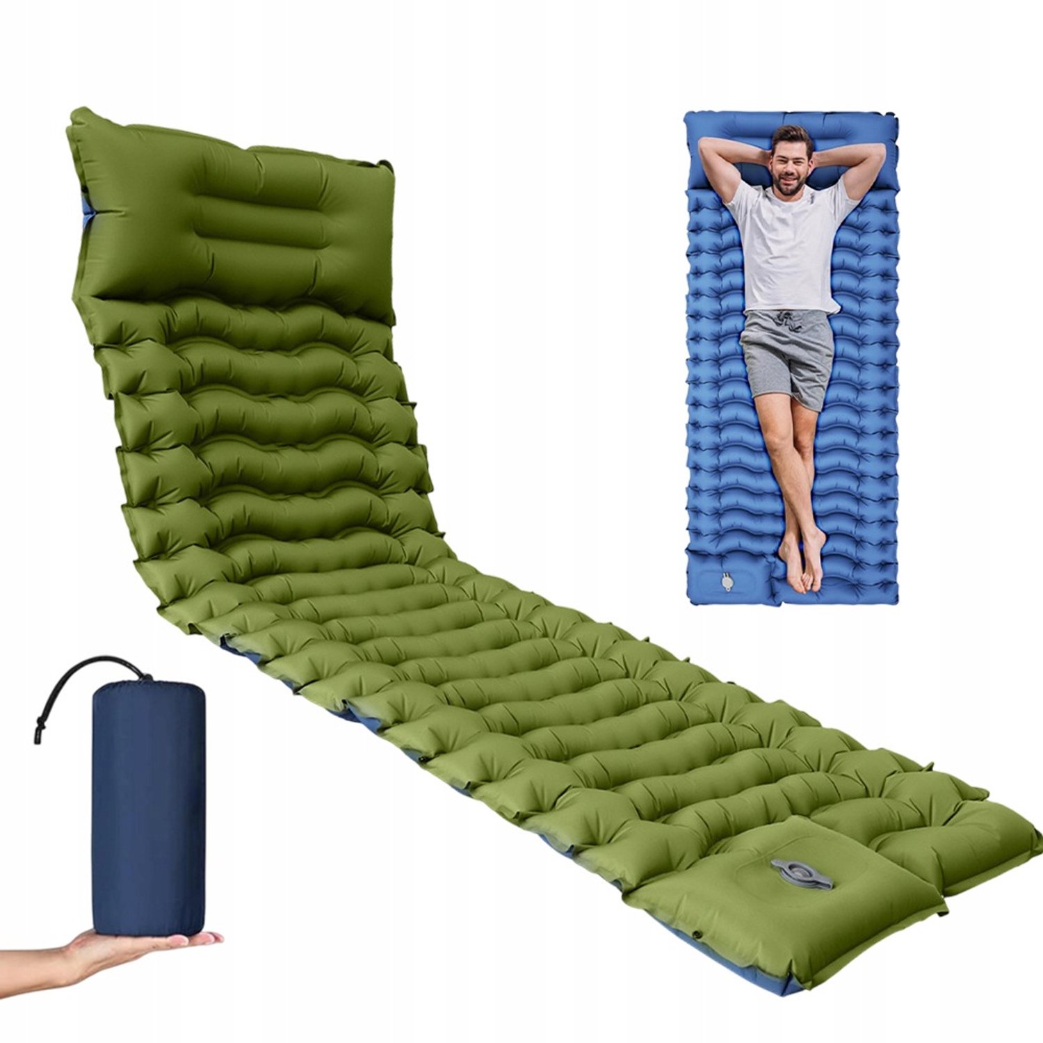 Zelfopblazende Kampeermat 195cm - Ultralicht met Ingebouwde Pomp