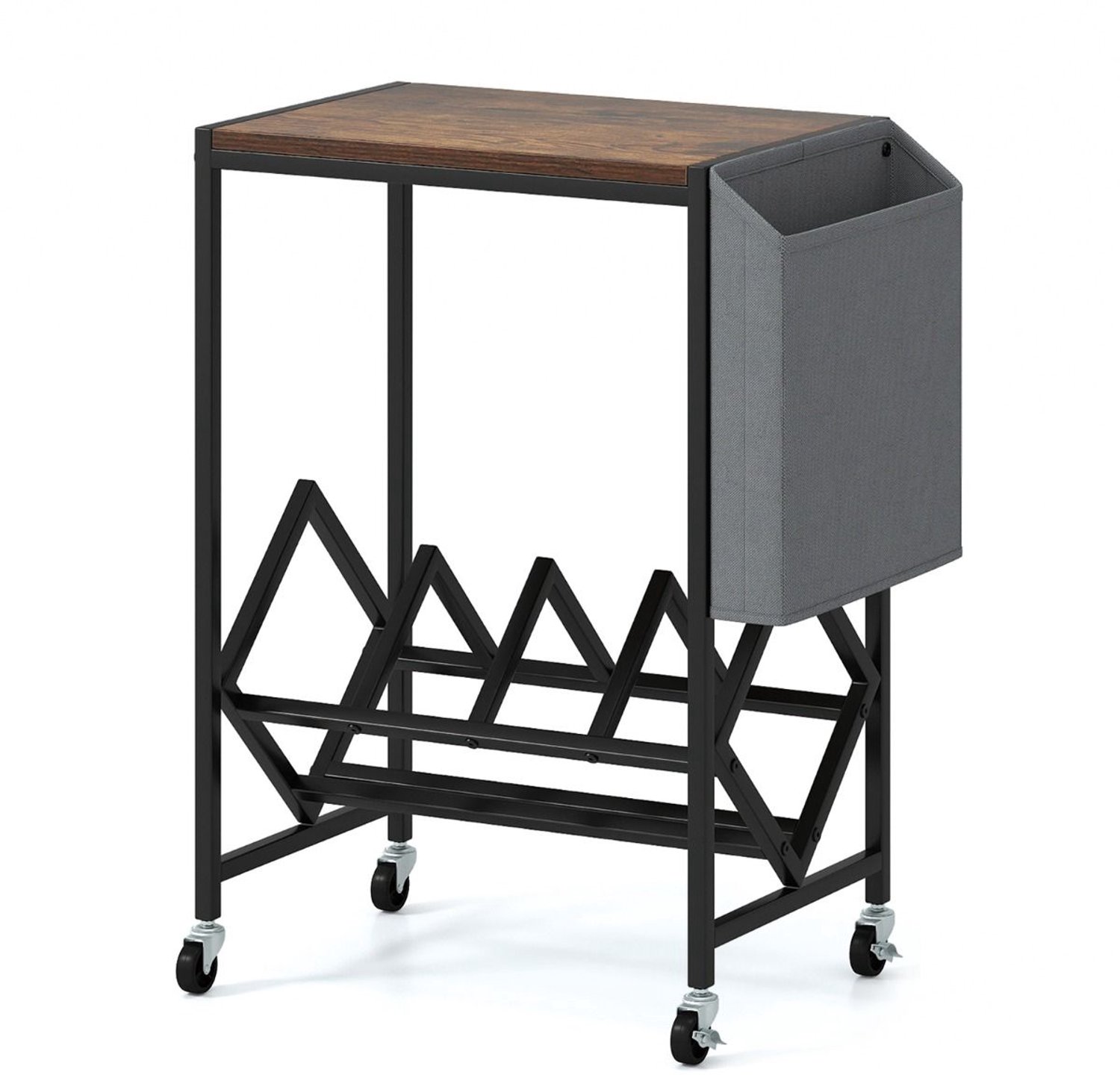 SureDeal® - Bureaukast - Rolbare Platenspelerstandaard Vinylplatenkast - Opbergruimte - Vinylplaten - 49,5x30x64 cm - Koffiebruin