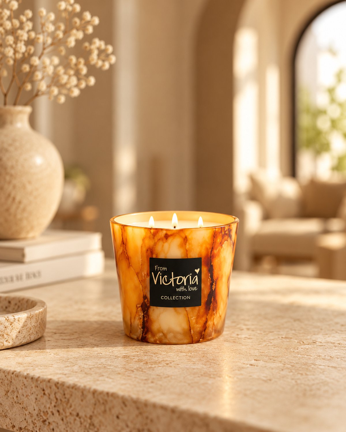 Victoria with Love Stone Rust Small – Geurkaars – Ø10 x H9,5 cm – 2 Lonten – 40 Branduren