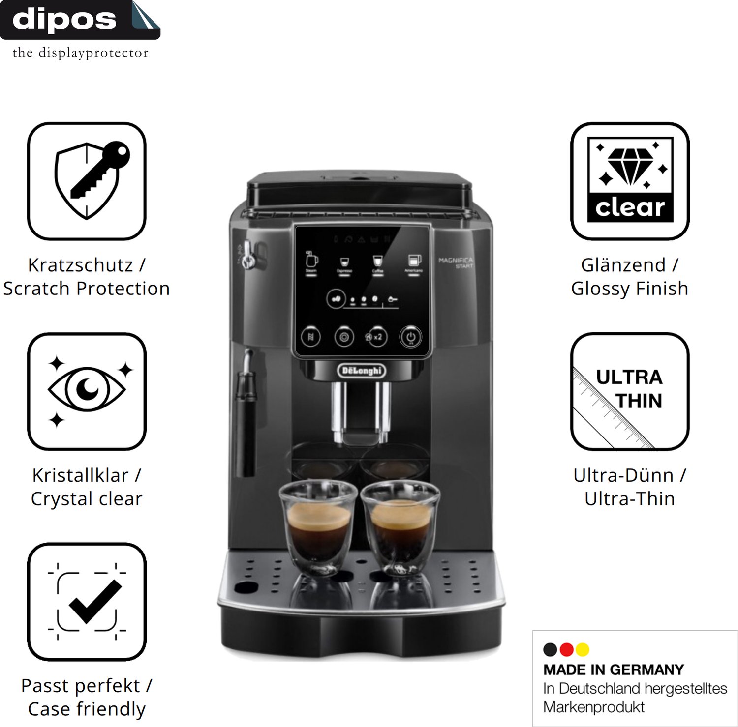 dipos – 2x Beschermfolie geschikt voor De Longhi Magnifica Start ECAM 220.22.GB | Krasbestendige & heldere Screenprotector Ultra-Thin