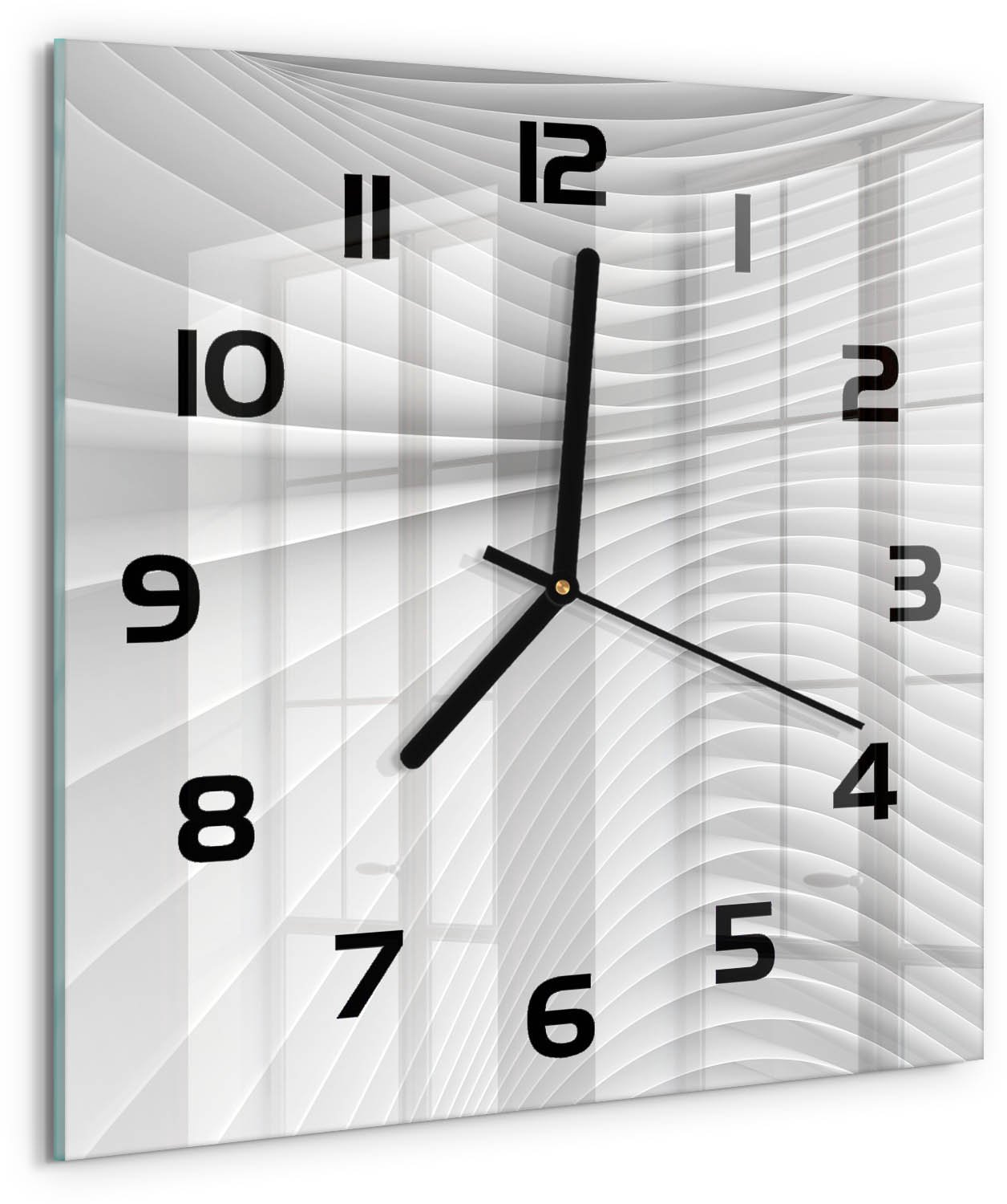 TULUP Wandklok - Lijnen van abstractie Wandklok Glas Met Motief - 30x30 cm - Wit Decoratieve Glazen Klok - Zwarte handen - Vierkante Klok - Gekleurde Glazen Klok - Glazen Klok Met Print