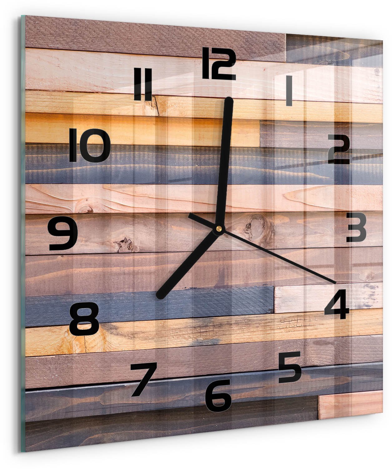 Tulup Wandklok - Houten muur Glazen Klok Met Print - 30x30 cm - Bruin Wandklok Glas Met Motief - Zwarte handen - Vierkante Klok - Wandklok Glas Decoratie - Gekleurde Glazen Klok