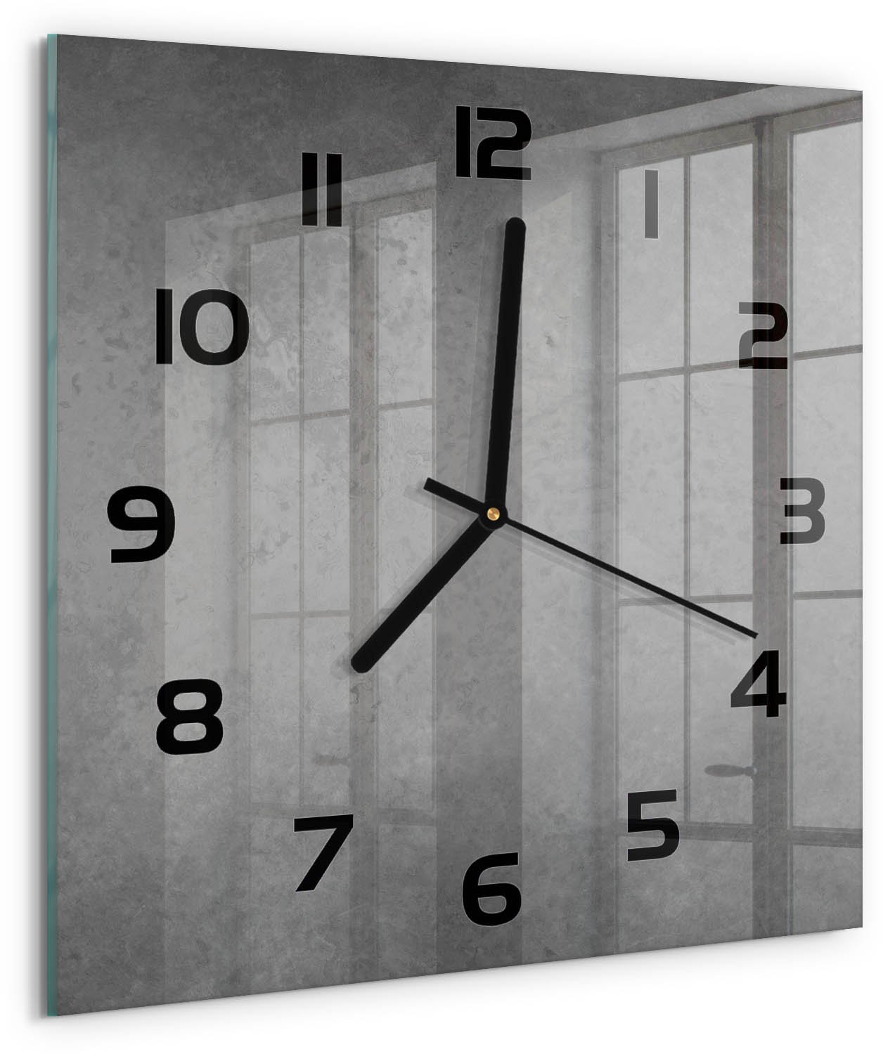 Tulup Wandklok - Specifieke achtergrond Moderne Wandklok Glas - 30x30 cm - Grijs Wandklok Glas Decoratie - Zwarte handen - Vierkante Klok - Glazen Wandklok Design - Klok Glas Met Opdruk