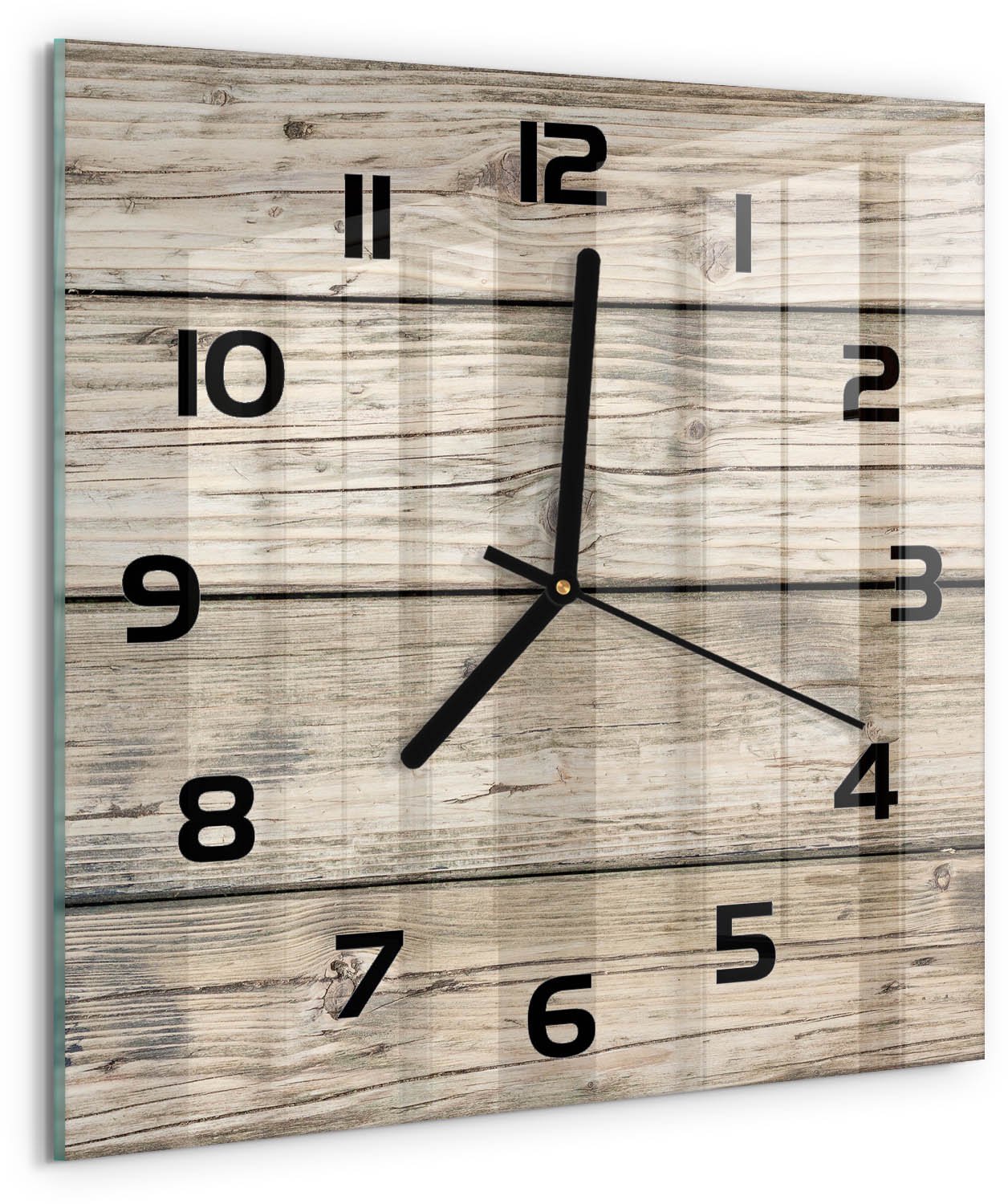 TULUP Wandklok - Houten achtergrond Wandklok Glas Met Motief - 30x30 cm - Beige Decoratieve Glazen Klok - Zwarte handen - Vierkante Klok - Gekleurde Glazen Klok - Glazen Klok Met Print