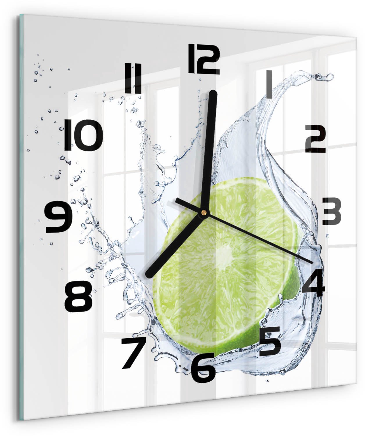 TULUP Wandklok - Calciumcarbonaat Wandklok Glas Decoratie - 30x30 cm - Groente Gekleurde Glazen Klok - Zwarte handen - Vierkante Klok - Klok Glas Met Opdruk - Moderne Wandklok Glas
