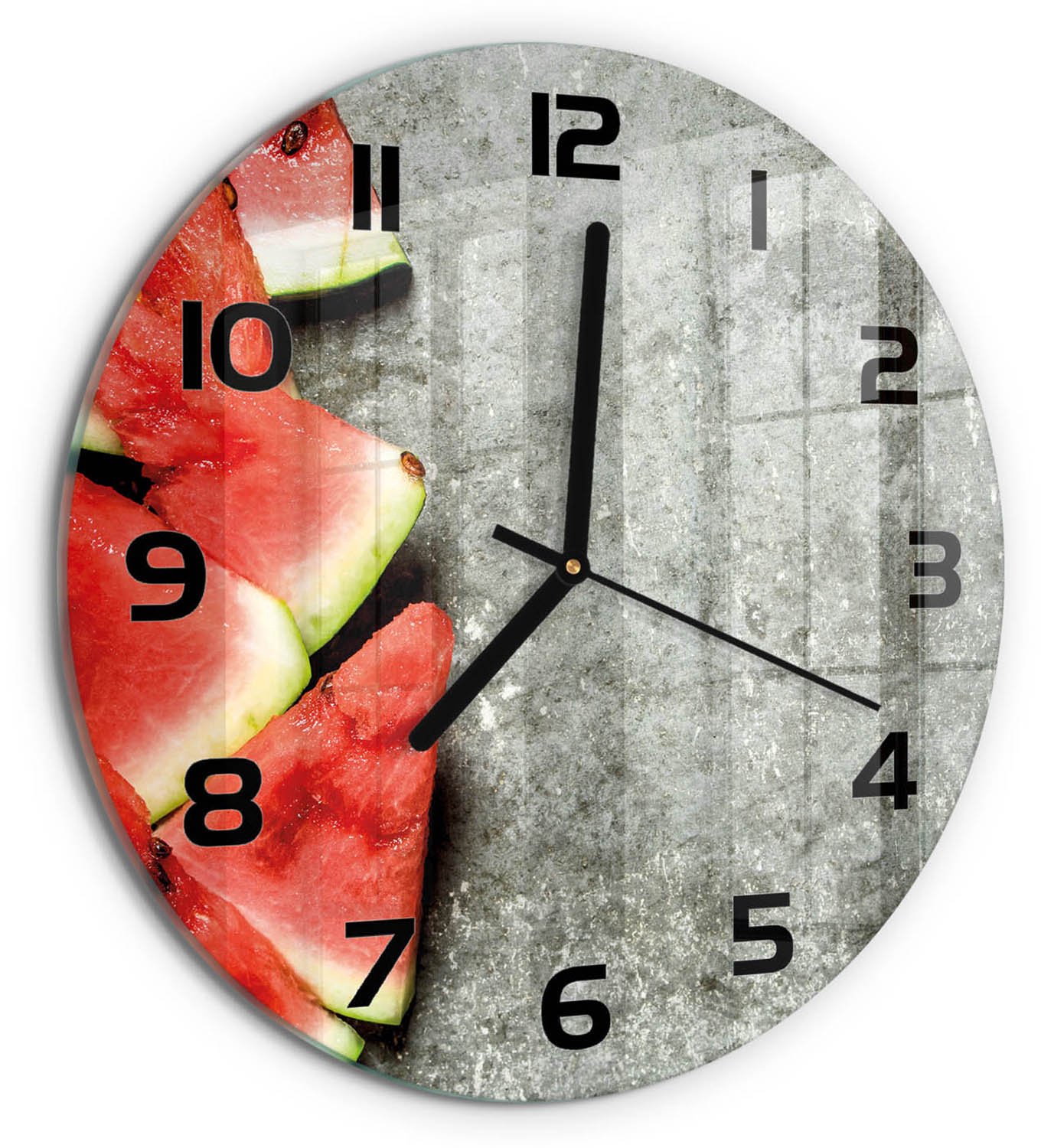 TULUP Wandklok - Gesneden watermeloen Decoratieve Glazen Klok - fi30 cm - Rood Glazen Wandklok Design - Zwarte handen - Ronde Klok - Glazen Klok Met Print - Wandklok Glas Met Motief