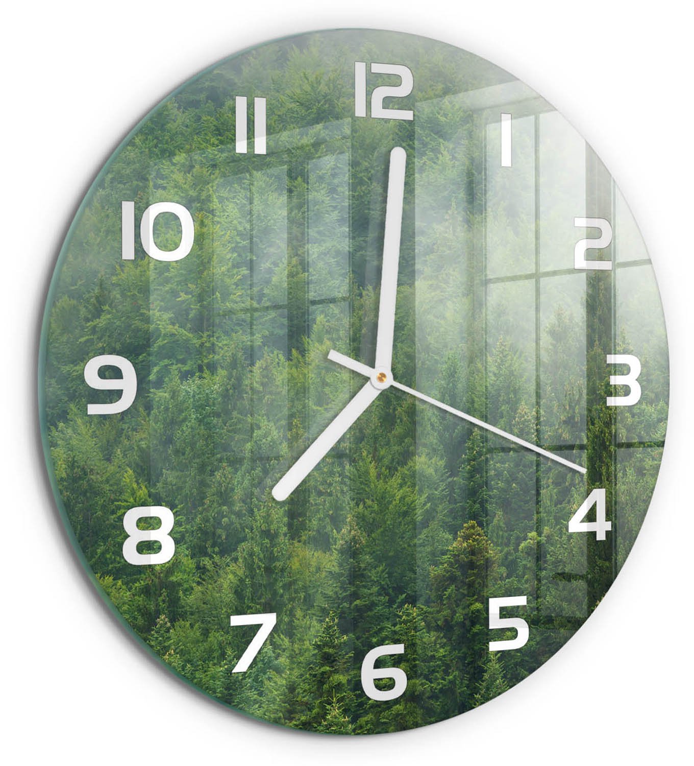 TULUP Wandklok - Mysterieus bos Wandklok Glas Met Motief - fi30 cm - Groente Decoratieve Glazen Klok - Witte handen - Ronde Klok - Gekleurde Glazen Klok - Glazen Klok Met Print