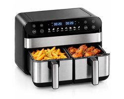 ITRONIQ Airfryer XXL 10L – Dubbele Heteluchtfriteuse 2x5L – 2400W – 8 Programma's – Dual Zone – LED Touchscreen – Zwart RVS