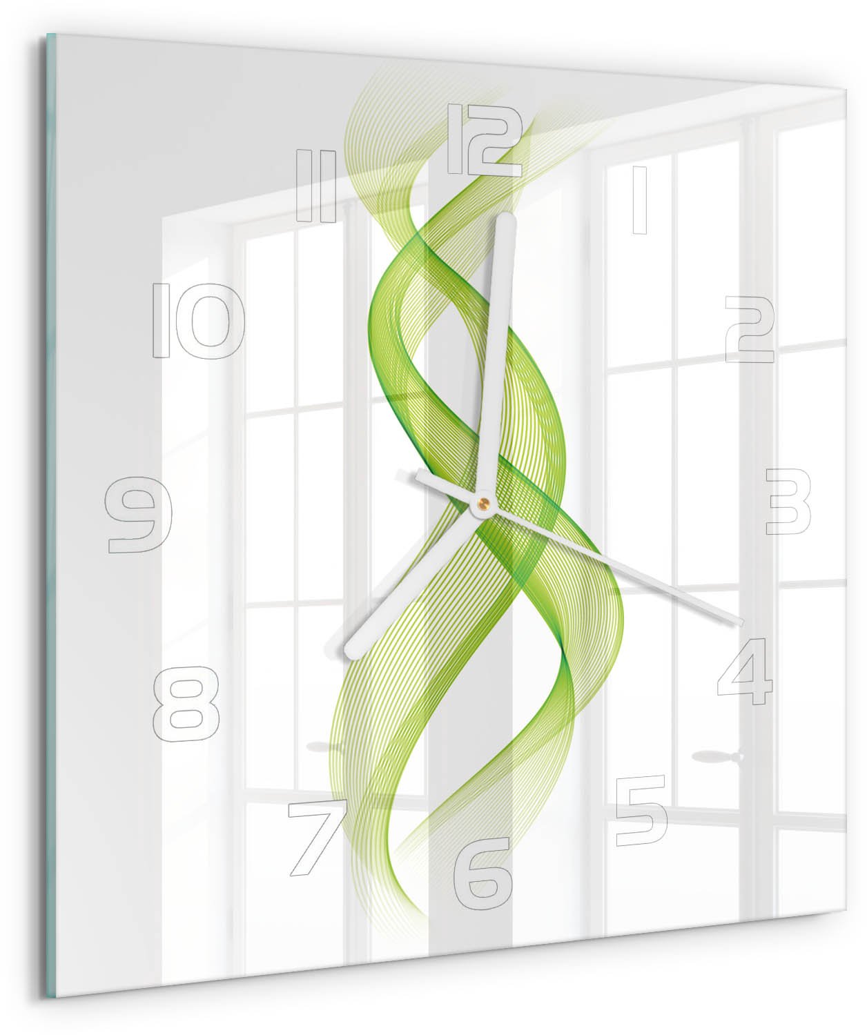 Tulup Wandklok - Kleurrijke golven Moderne Wandklok Glas - 30x30 cm - Groente Wandklok Glas Decoratie - Witte handen - Vierkante Klok - Glazen Wandklok Design - Klok Glas Met Opdruk