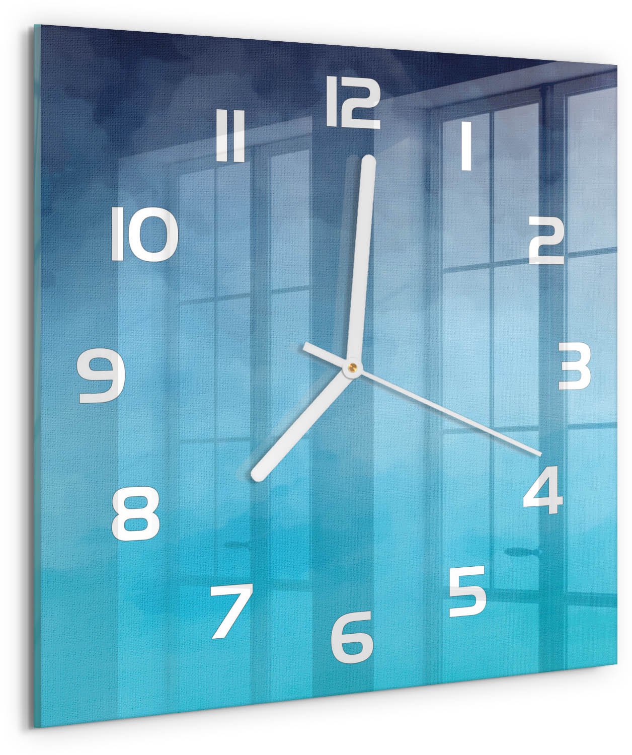 TULUP Wandklok - Rook Decoratieve Glazen Klok - 30x30 cm - Groente Glazen Wandklok Design - Witte handen - Vierkante Klok - Glazen Klok Met Print - Wandklok Glas Met Motief