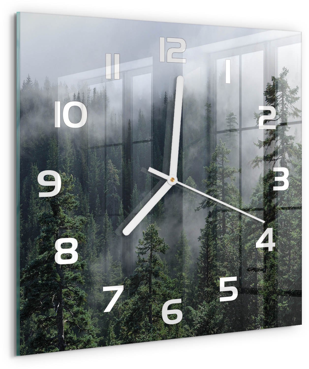Tulup Wandklok - Bosmist Decoratieve Glazen Klok - 30x30 cm - Groente Glazen Wandklok Design - Witte handen - Vierkante Klok - Glazen Klok Met Print - Wandklok Glas Met Motief