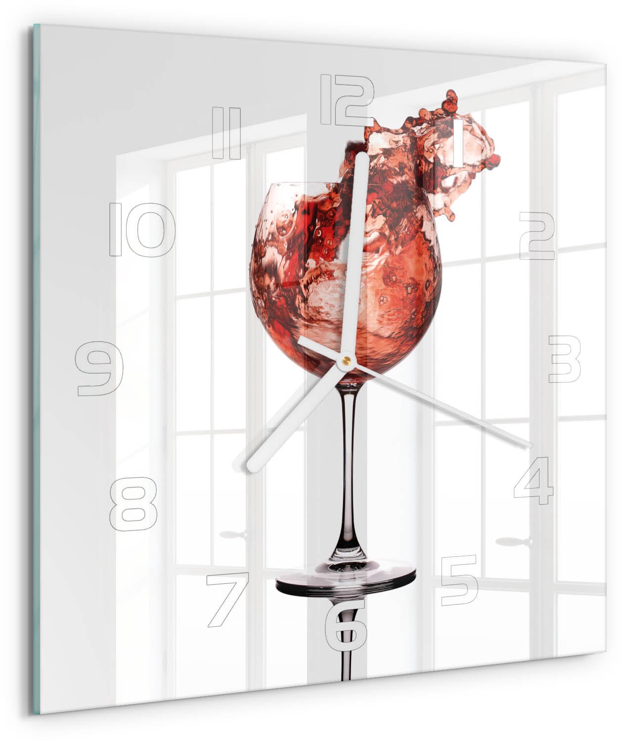 Tulup Wandklok - Een glas wijn Decoratieve Glazen Klok - 30x30 cm - Rood Glazen Wandklok Design - Witte handen - Vierkante Klok - Glazen Klok Met Print - Wandklok Glas Met Motief