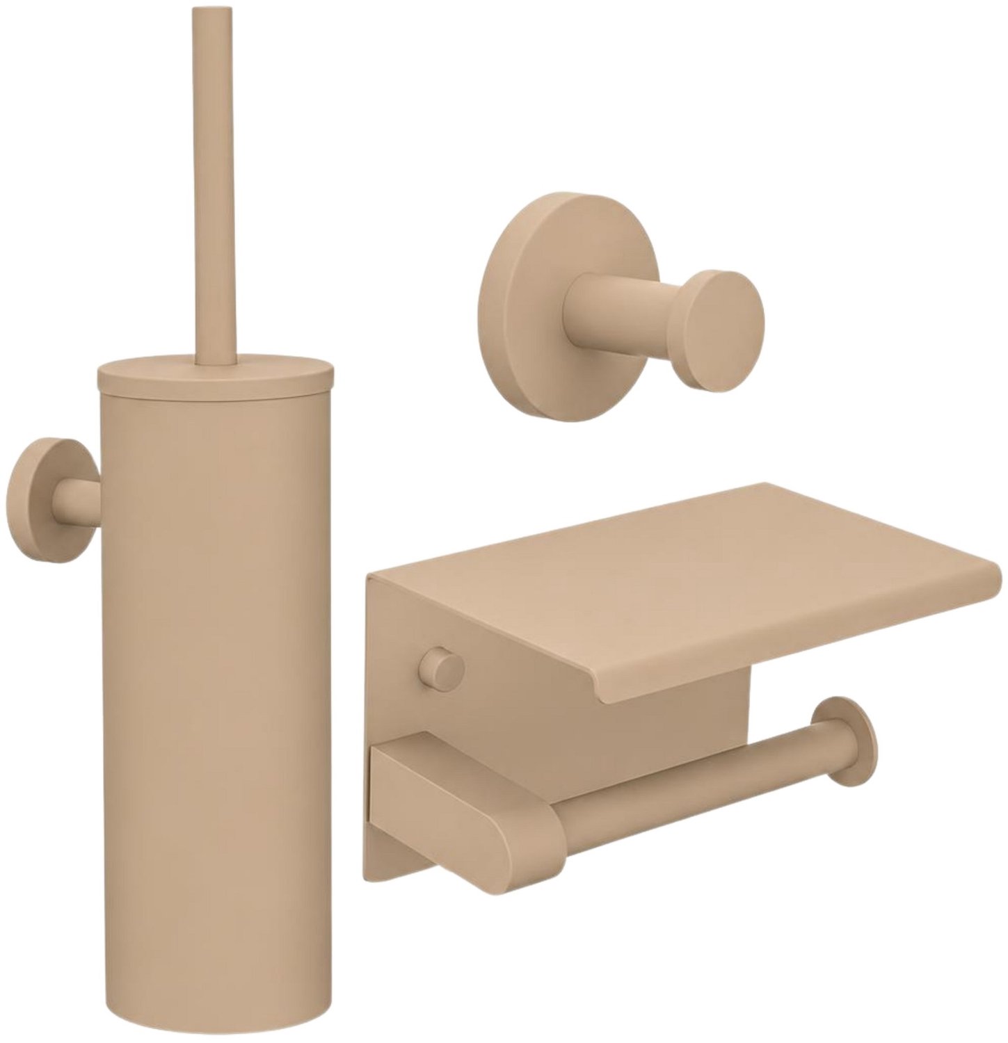 Toiletaccessoireset Beige 3-delig - Toiletborstelhouder - Toiletrolhouder met plankje - Handdoekhaak - Wc accessoires Beige - RVS