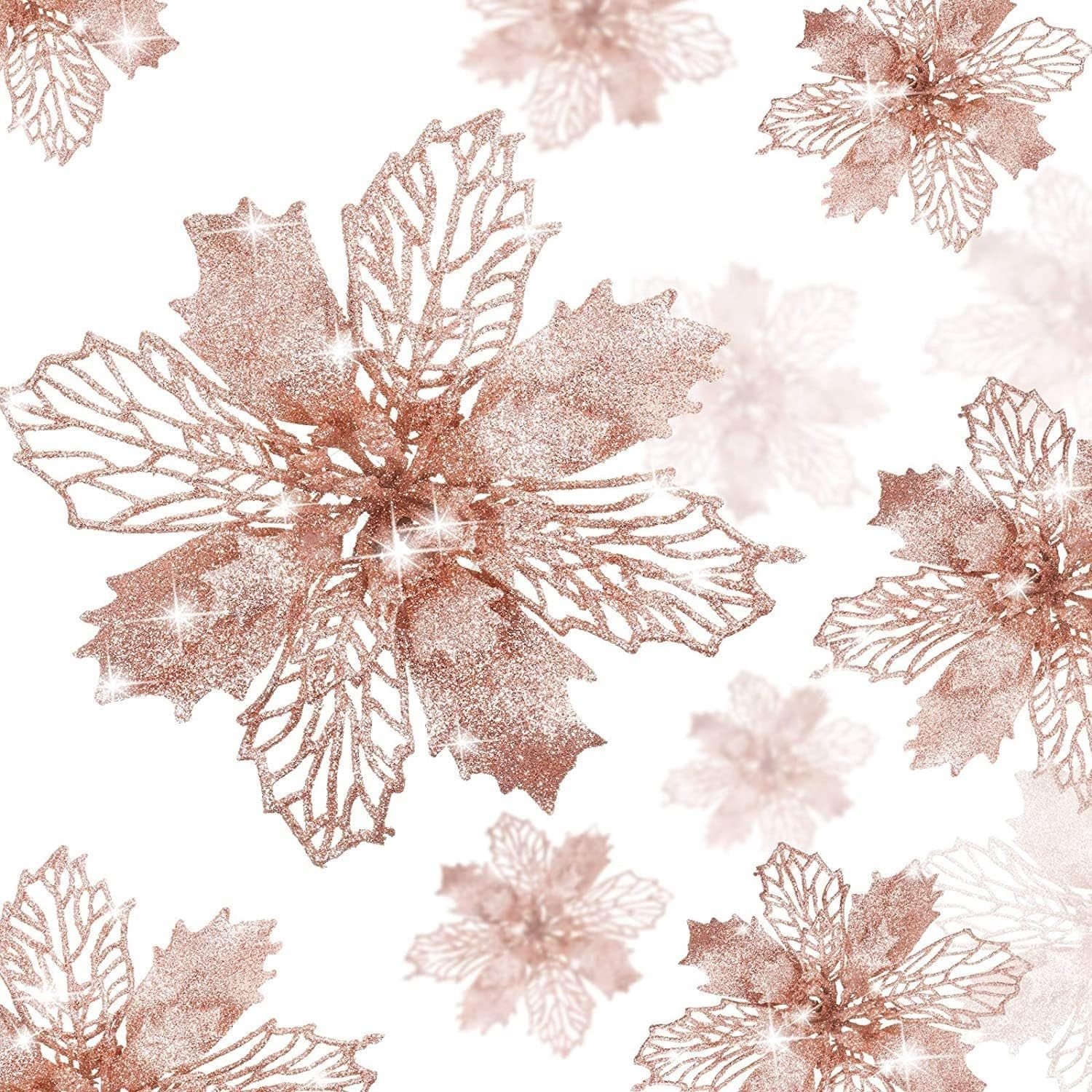 Kerstster Bloemen - Groen - 7,5 cm - Kunststof met Glitter - Voor Decoratie en Feestdagen