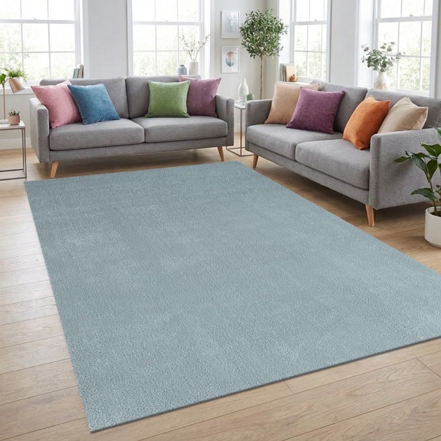 TapisTrend Harig tapijt Blauw 120 cm rond Effen, wasbaar, antislip vloerkleed met een zachte pool van 19 mm voor de woonkamer, slaapkamer en eetkamer