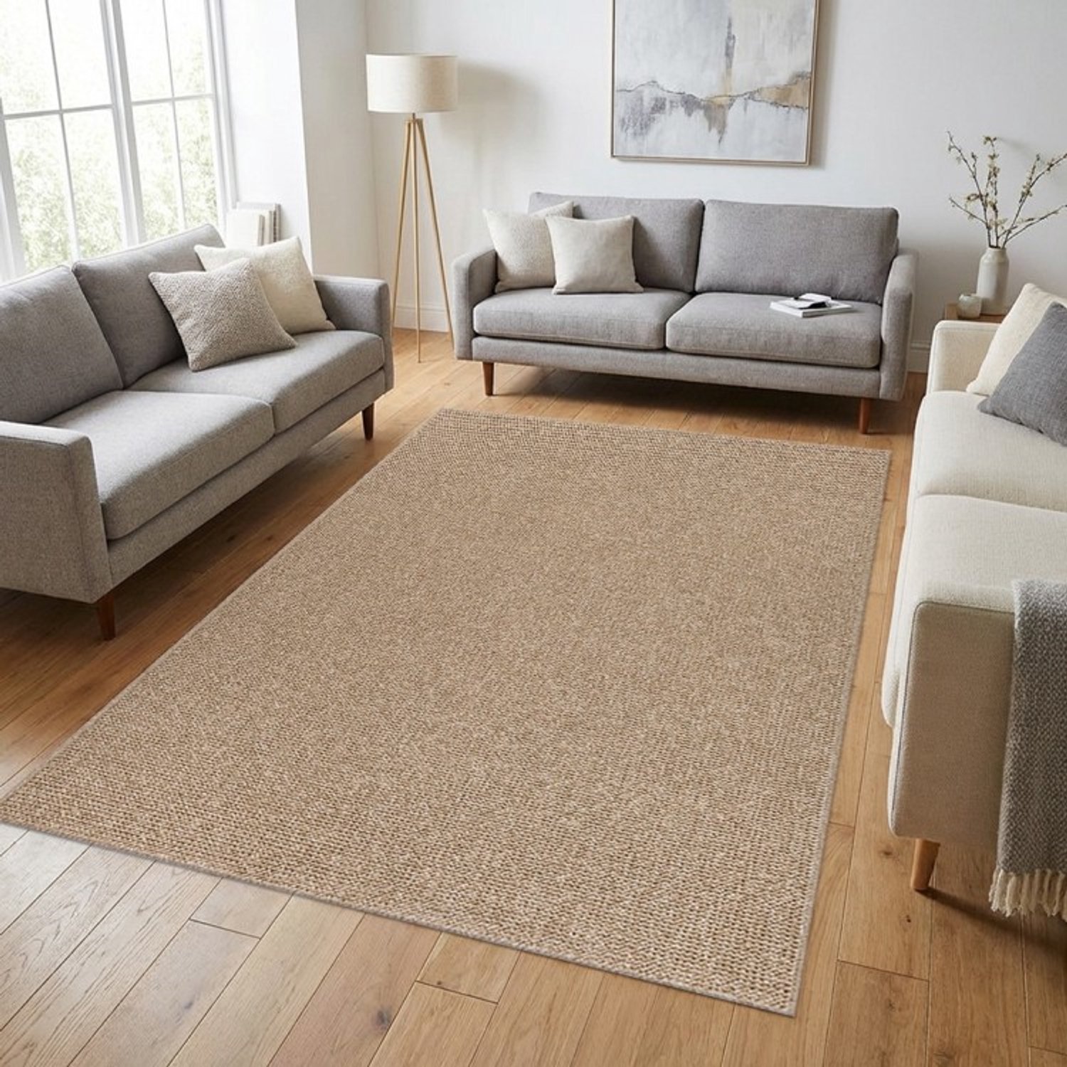 TapisTrend Designer tapijt Naturel 160x220 cm Effen, natuurlijk lusvormig vloerkleed voor binnen en buiten, geschikt voor terras, balkon en woonkamer