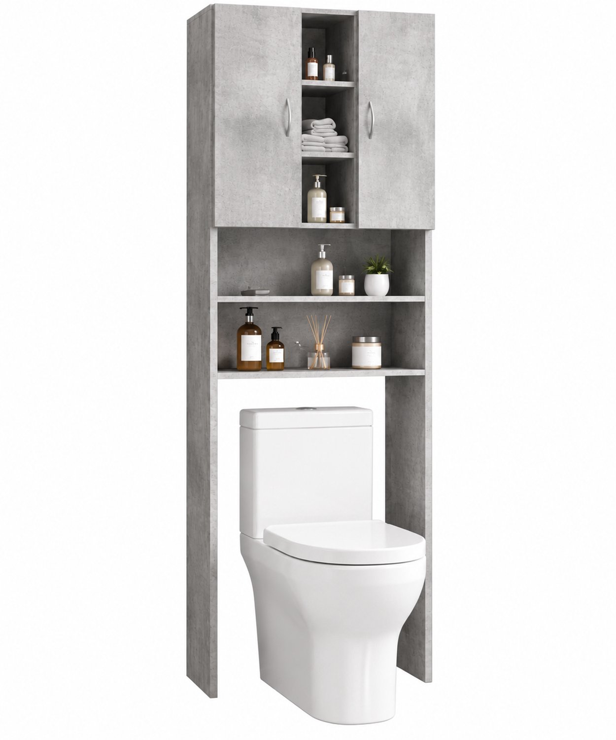 VILIMA - Opbergkast badkamer - Toilet kast - Badkamerkast - Vrijstaand - Met deuren - Ruimtebesparend - 64x25,5x190 cm - Beton grijs