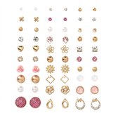 30 delige Set oorbellen voor dames – oorknopjes en oorstekers in goudkleur en roze – oorbellen set met hartjes, bloemen en kristal details