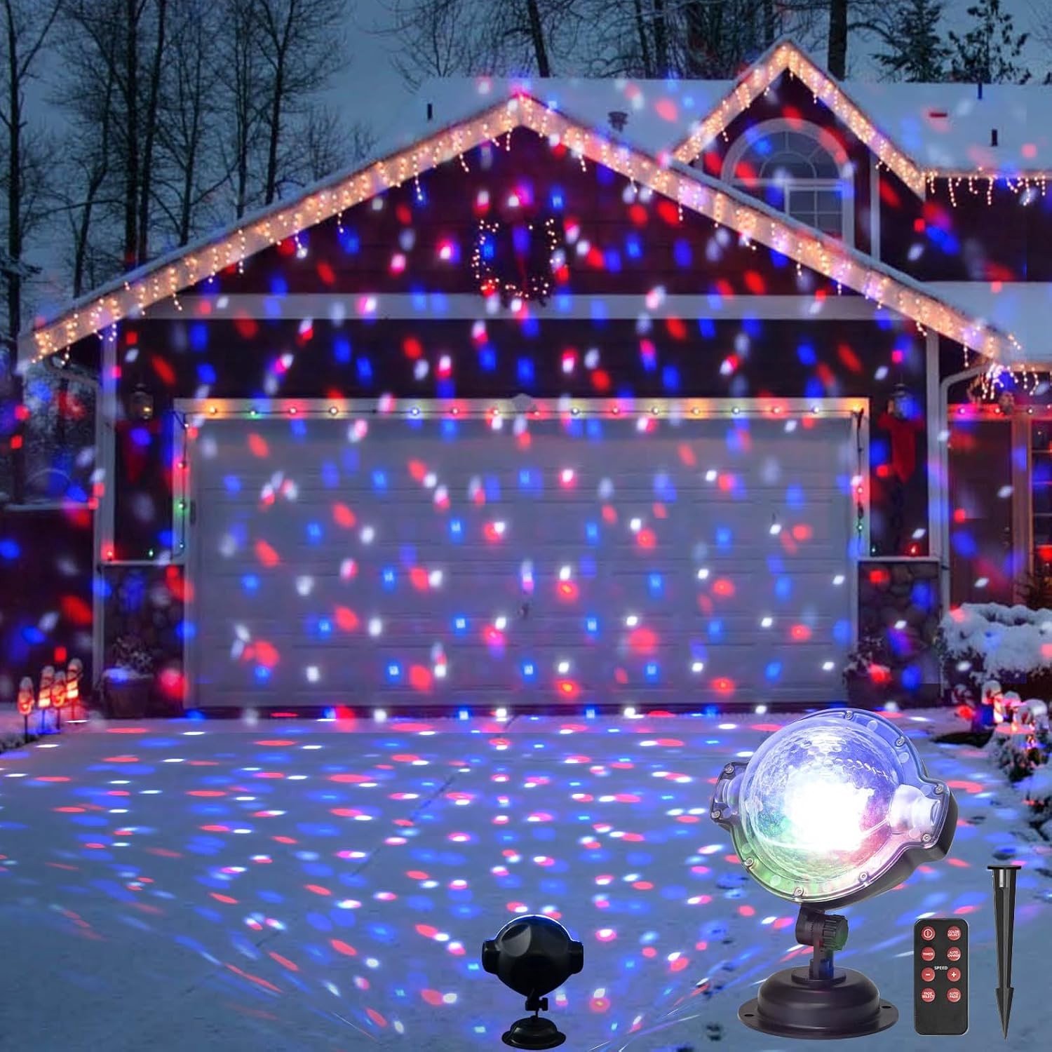 Led-projectorlamp - Wit - - Met Afstandsbediening en Beweegbare Lichteffecten - Voor Buiten Kerstdecoratie