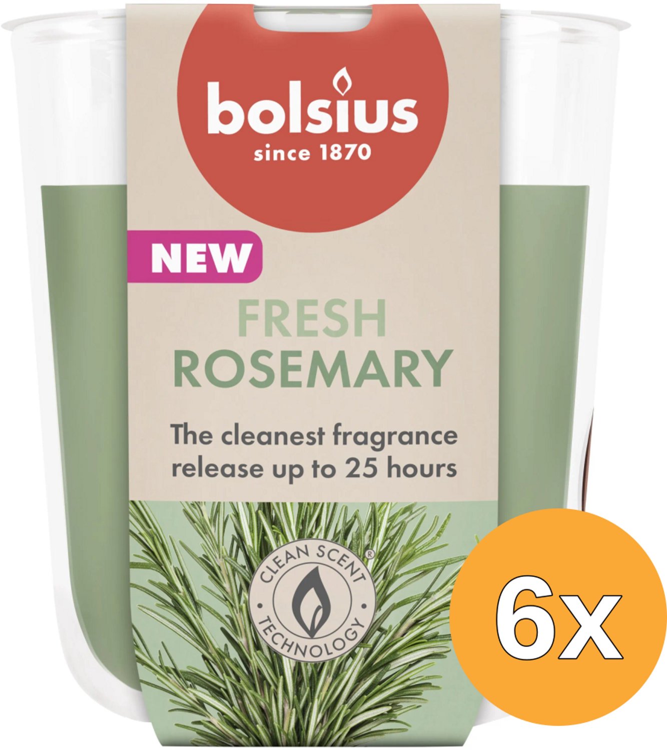 Bolsius 6x Bolsius Geurglas 80/73 True Scents Rosemary (1 stuk)