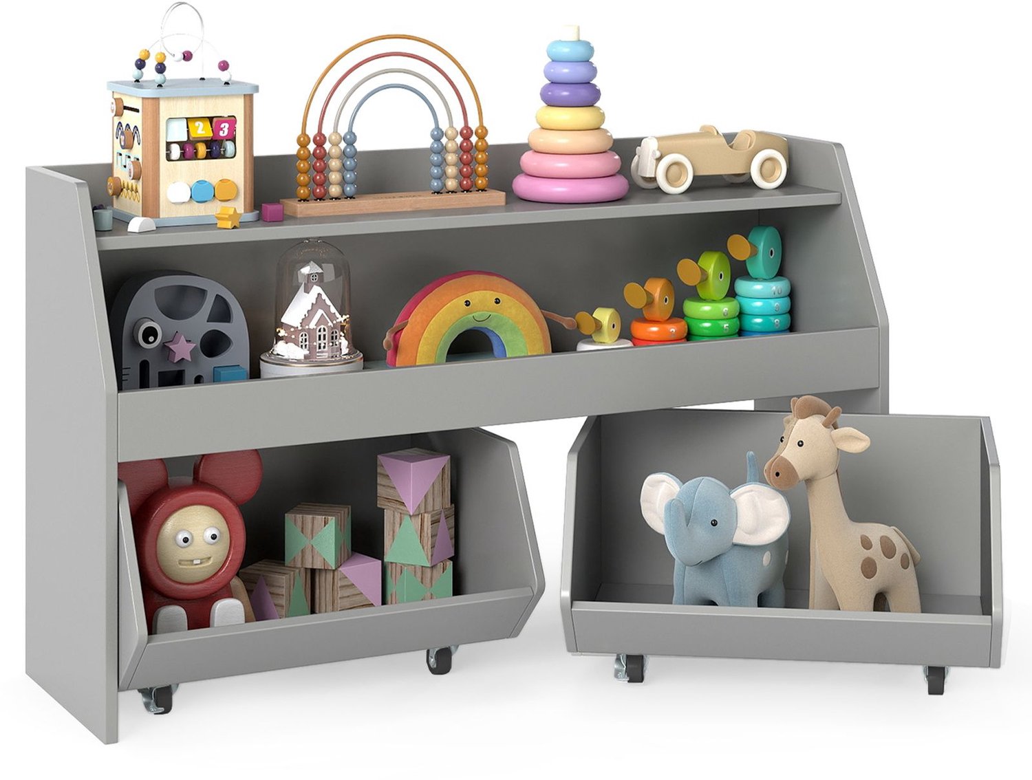 SureDeal® - Boekenkast - Kinder Kinderkast - Open Planken Grijs - 102x30x60 cm - Grijs