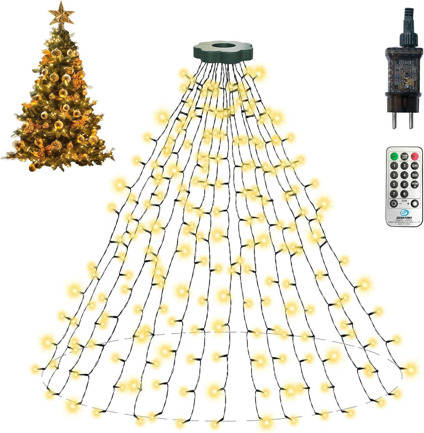 Lichtsnoer - Warm Wit - 2 m - 400 LEDs met Afstandsbediening en Dimbare Functies - Voor Kerstboomdecoratie