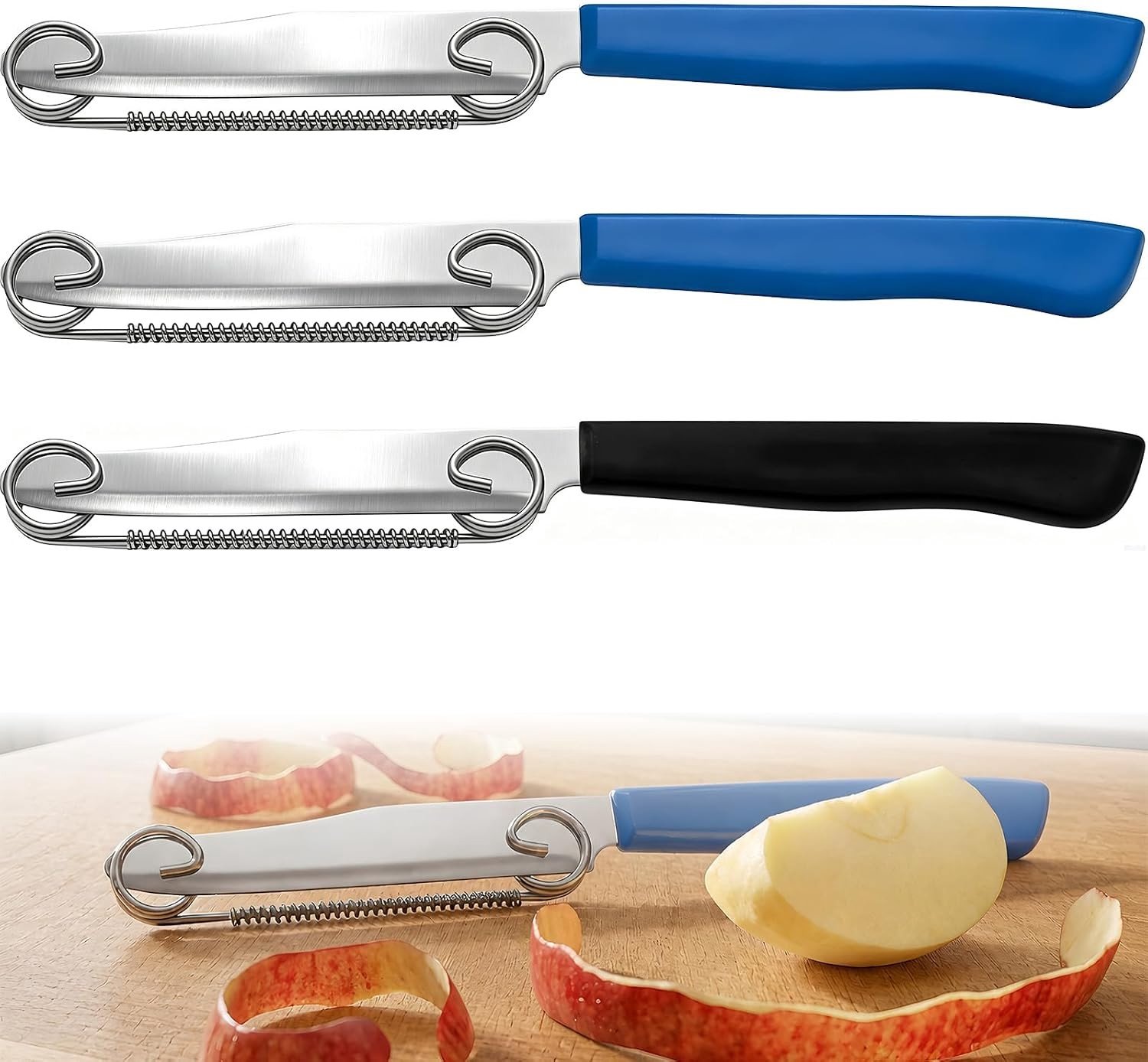 Set Magic Fruitmessen - Blauw/Zwart - 22 x 2,4 cm - Roestvrijstalen 3-In-1 Mes voor Keuken