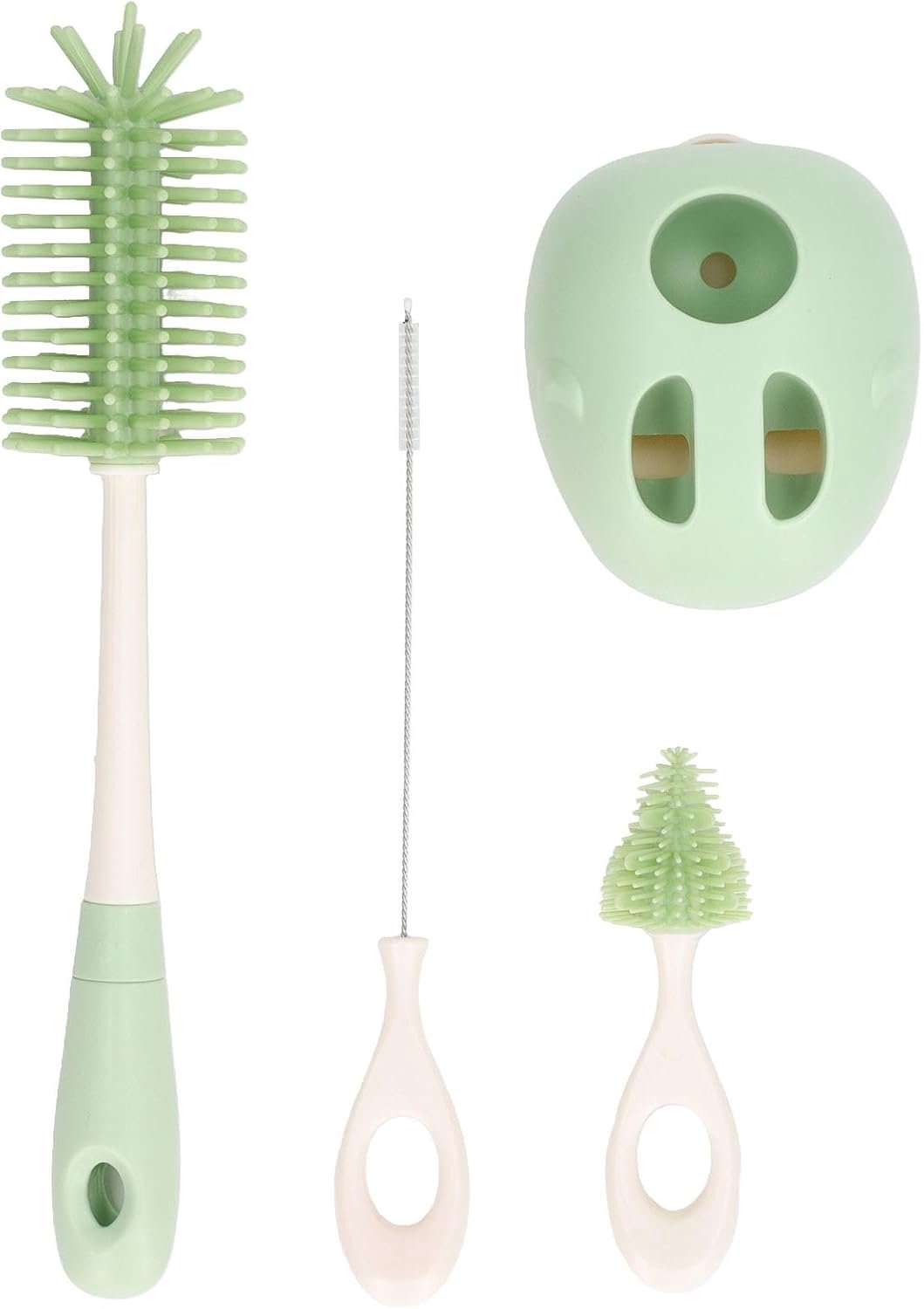 SnelShoppen - Bottle Brush Set - Babyfles Schoonmaakborstel met Nippelreiniger en Spons - Ergonomische Handgreep - Groen - Perfect voor Flessen, Nippe