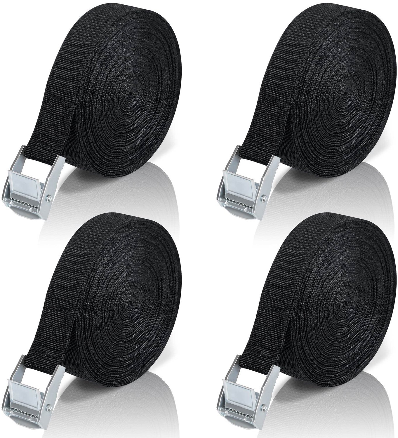 SnelShoppen - Lashing Straps met Ratchet 4 Pack - 10m Lashing Straps voor Fietsendrager, Zwart, Sterke Bevestigingsband voor Auto, Motor, Kamperen, Lu