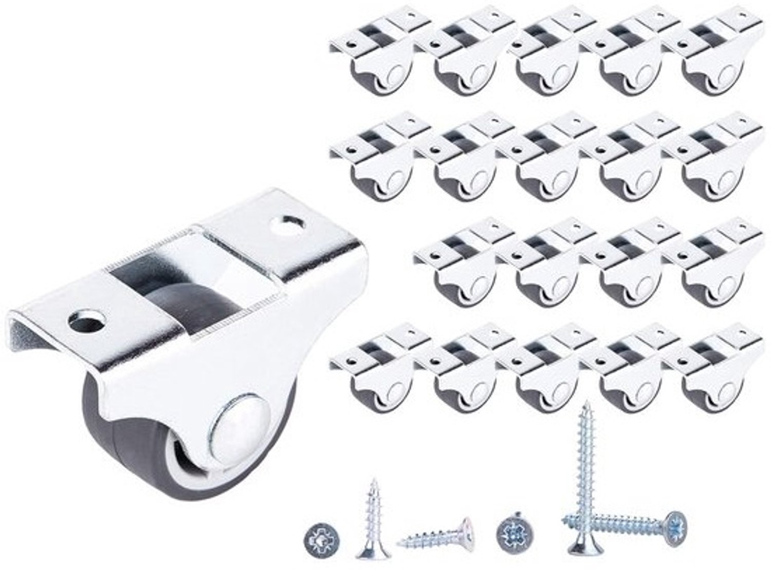 Kleine Bokwielen - Zwenkwielen Rubber - Meubeltransport - Zwaar Uitgevoerd - 25 mm - Zilver