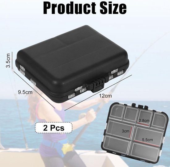 Set van 2 Visaasdozen, Veelzijdige Opbergdozen voor Visspullen, Robuuste Waterdichte Dozen voor het Opslaan van Vissersaas en Lood, Compact en Ideaal voor Buitenvissen, 12 x 9.5 — afbeelding 5