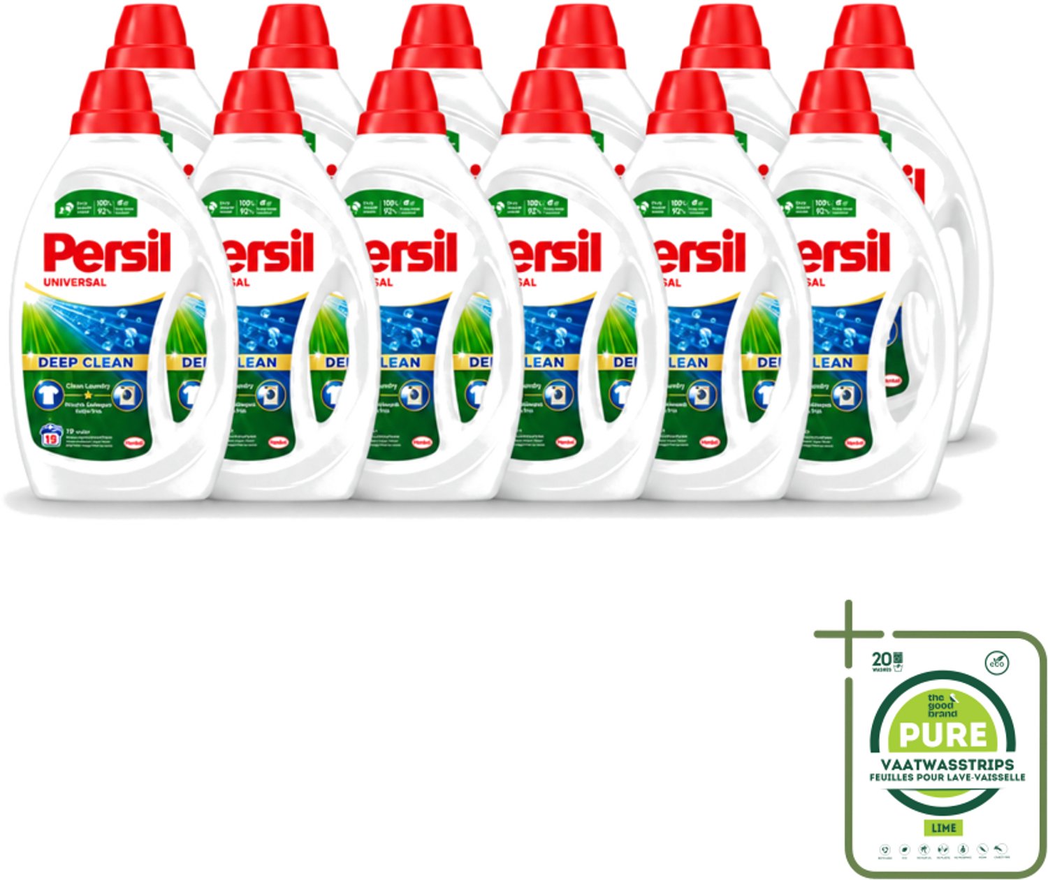 12 x Persil Universal - Deep clean - Vloeibaar Wasmiddel - Witte en Gekleurde Was - 19 Wasbeurten - Grootverpakking - Vaatwasstrips - Wasmiddel - Diepgewas - Vlekverwijdering - Hygiëne - Frisheid