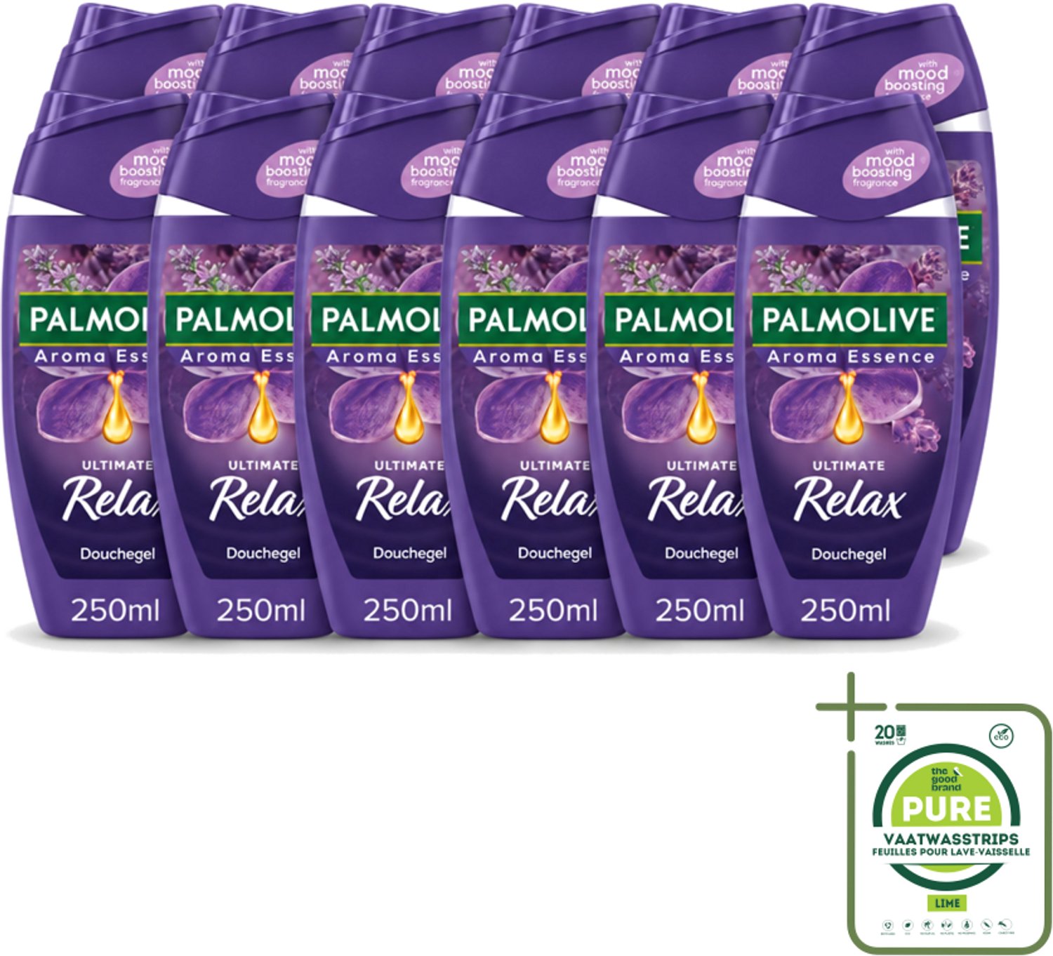 12 x Palmolive - Arroma Essence - Douchegel - Lavendel & Ylang Ylang - Ultimate Relax - 250 ml - Grootverpakking - Vaatwasstrips - Douchegel - Ontspanning - Aromatherapie - Lavendel - Ylang Ylang