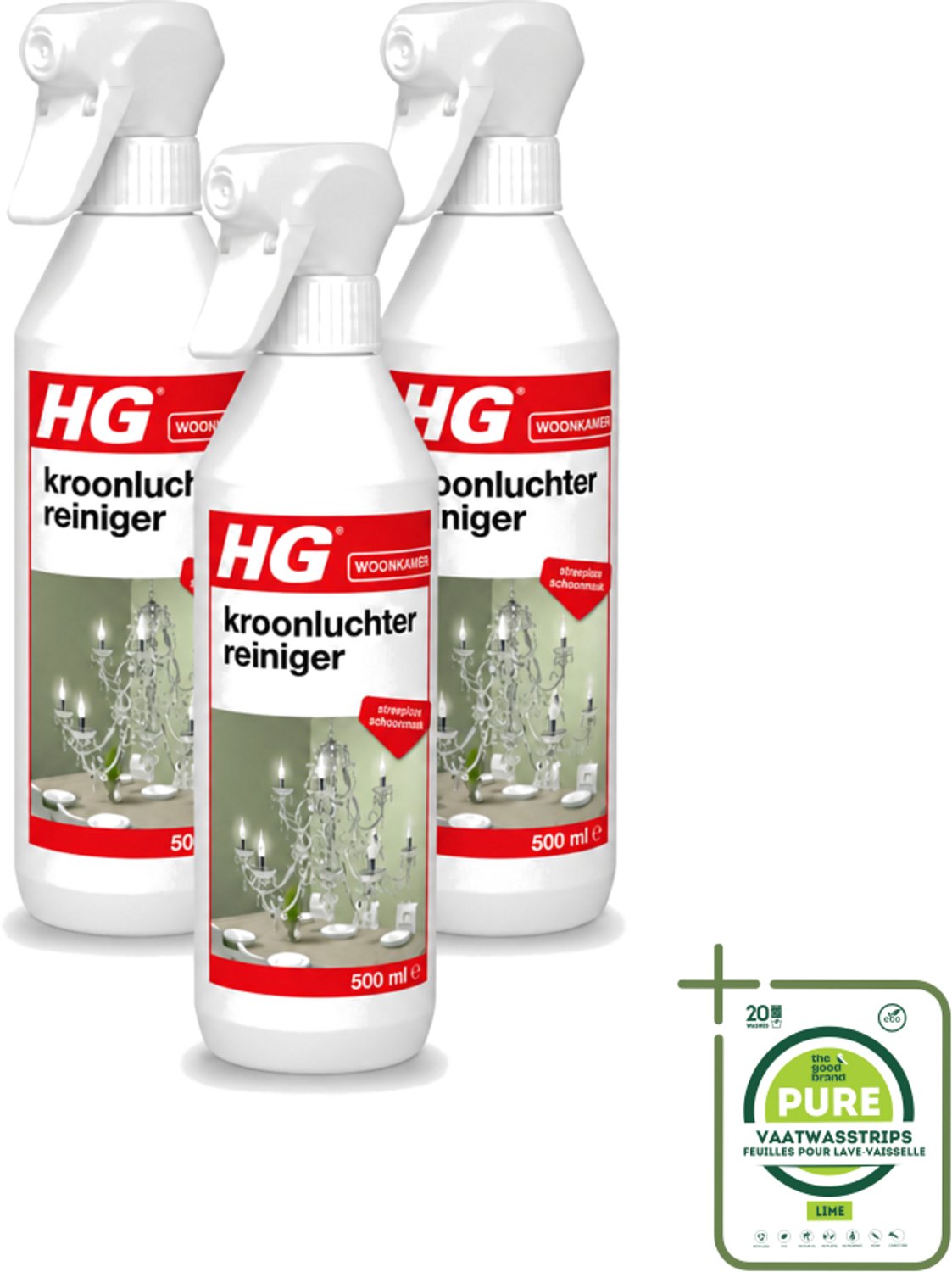 3 x HG - Kroonluchterreiniger - Streeploze Schoonmaak - 500 ml - Grootverpakking - Vaatwasstrips - Kroonluchter Reinigen - Koperen Reinigen - Messing Reinigen - Bronzen Reinigen - Vuil Verwijderen