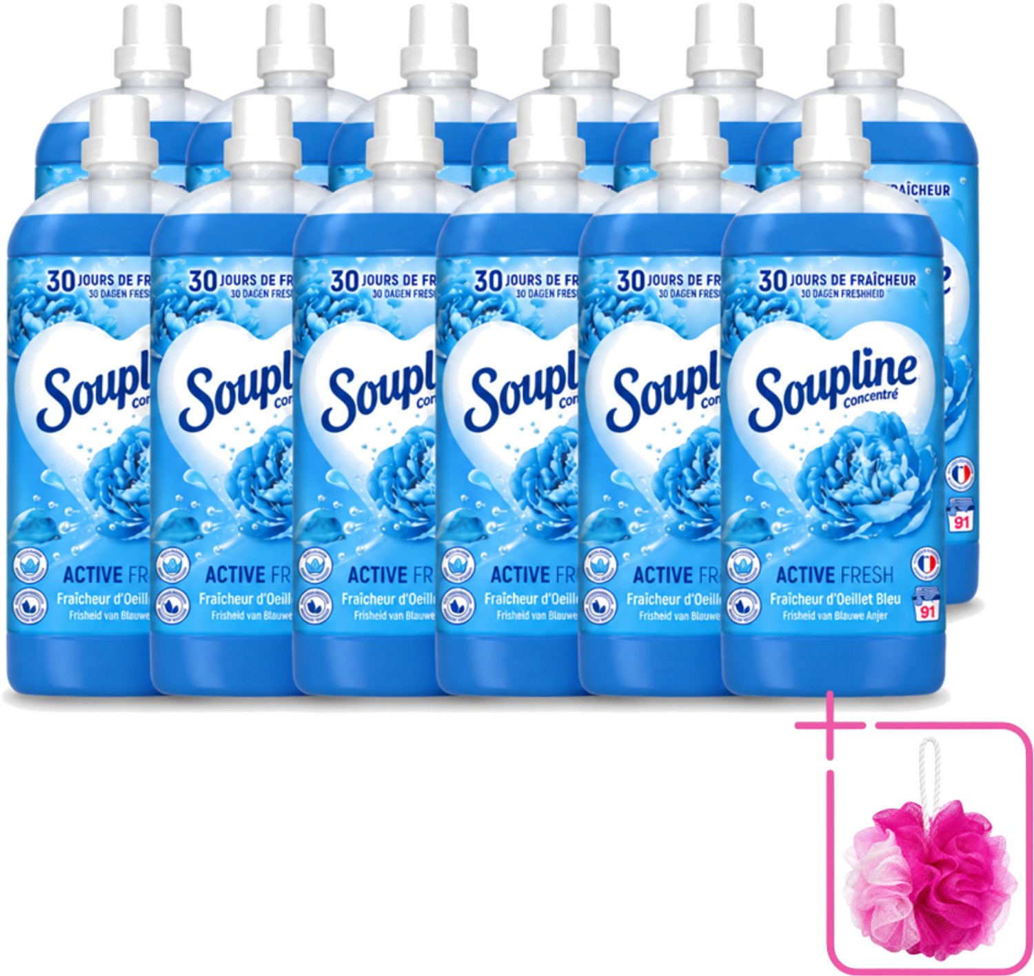 12 x Soupline – Wasverzachter – Active Fresh Frisheid van Blauwe Anjer – 2 L - Bulkverpakking - Wasverzachter - Douchemop - Frisheid