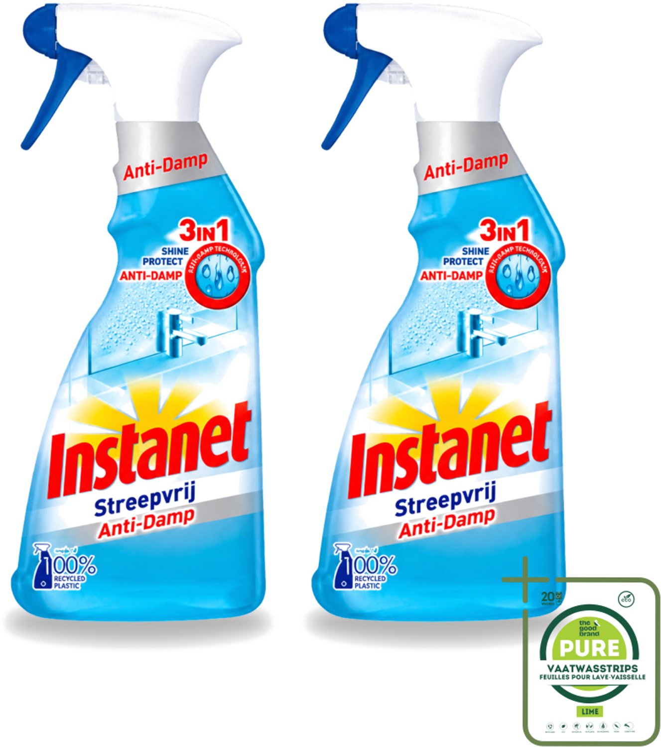 2 x Instanet - Schoonmaakspray - Anti-Damp - Streepvrij - 3in1 - 500 ml - Grootverpakking - Schoonmaak Spray - Anti-damp - Streepvrij - Ramen Reinigen - Glanzend Resultaat