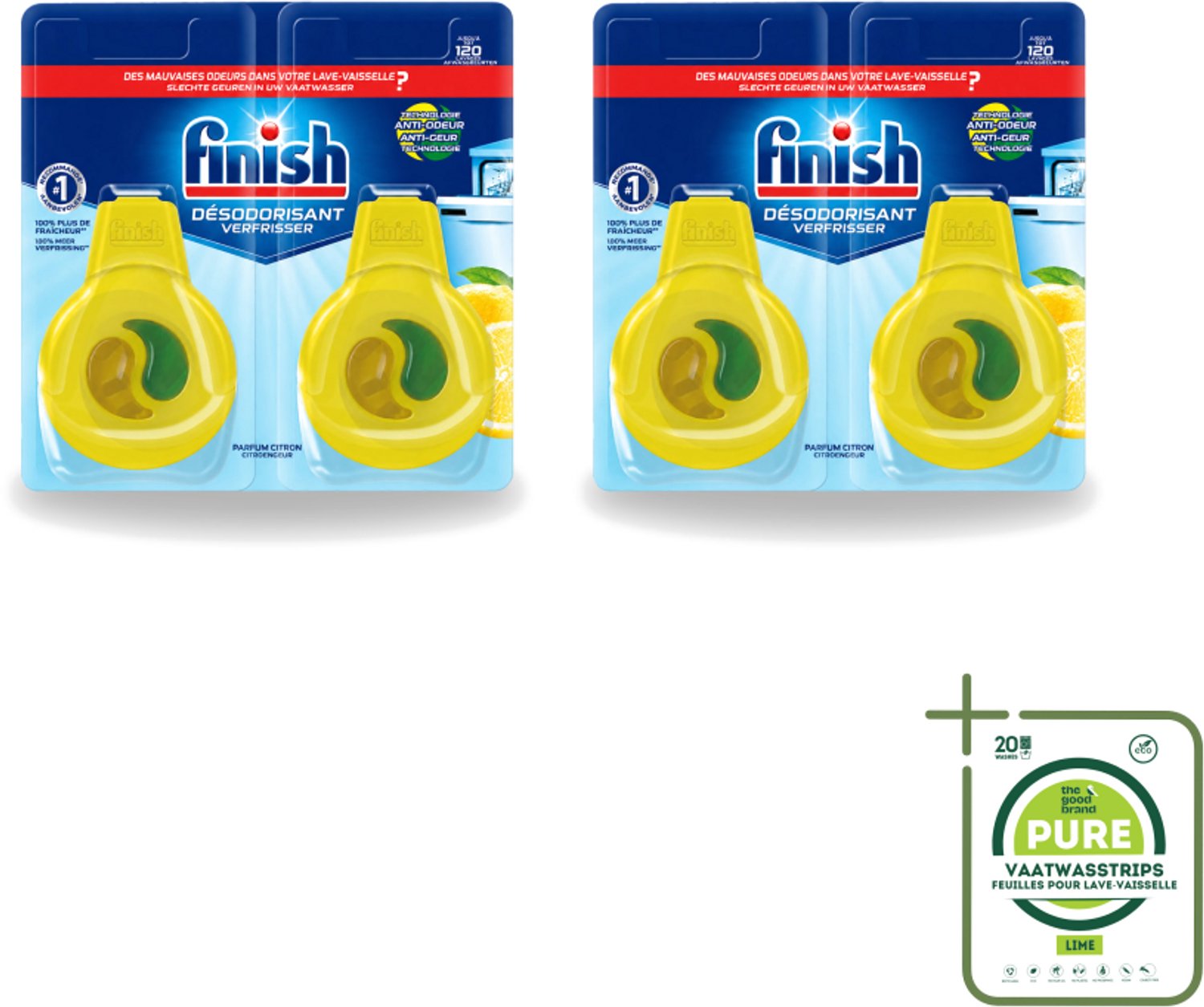 2 x Finish Deo Odorstop - Vaatwasverfrisser - Citroen Parfum - Anti-geur - Tot 120 Afwasbeurten - Grootverpakking - Vaatwasstrips - Vaatwasverfrisser - Geurbeheersing - Citroengeur - Anti-geur - Vaatwasser Geur