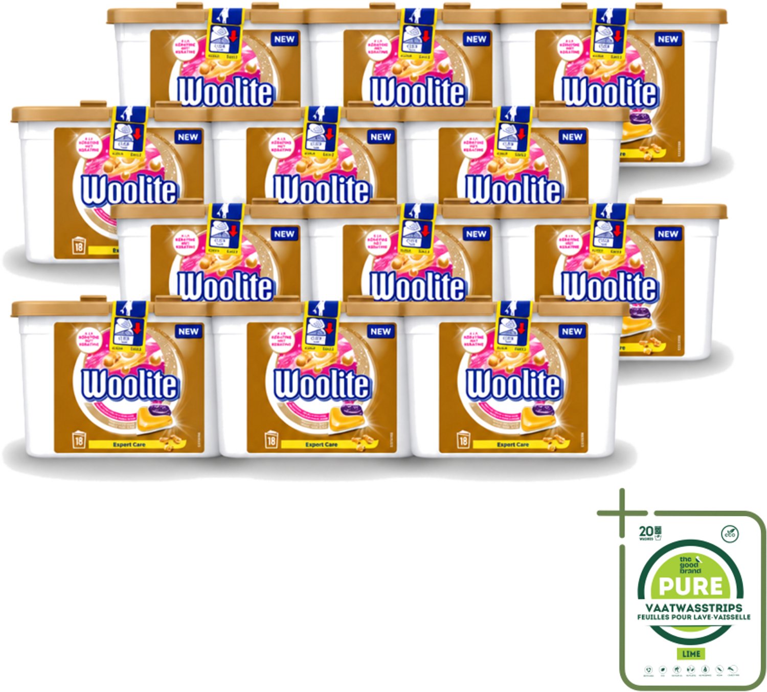 12 x Woolite Expert Care - Wasmiddelcapsules - Met Keratine - Delicate Was - 18 Wasbeurten - Grootverpakking - Vaatwasstrips - Delicate Was - Keratine Wasmiddel - Wasmiddel Voor Zijde - Wasmiddel Voor Wol - Wasmiddel Voor Lingerie