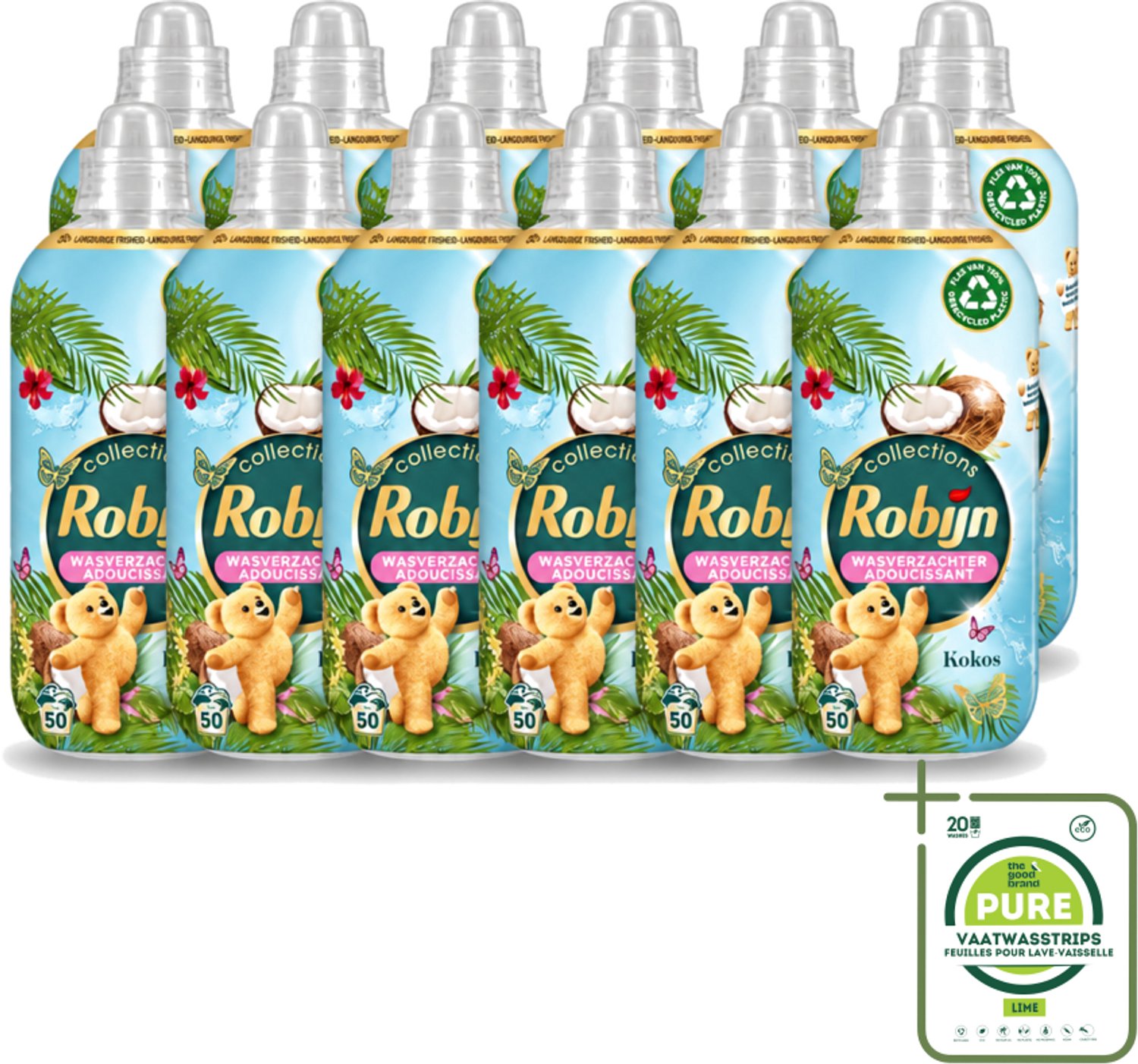 12 x Robijn Collections - Wasverzachter - Kokos - 1,25L - 50 Wasbeurten - Grootverpakking - Vaatwasstrips - Wasverzachter Kokos - Wasverzachter Voor Kleding - Kokos Geur Wasverzachter - Wasverzachter Voor Wasbeurten - Wasverzachter Met Luxe Geur